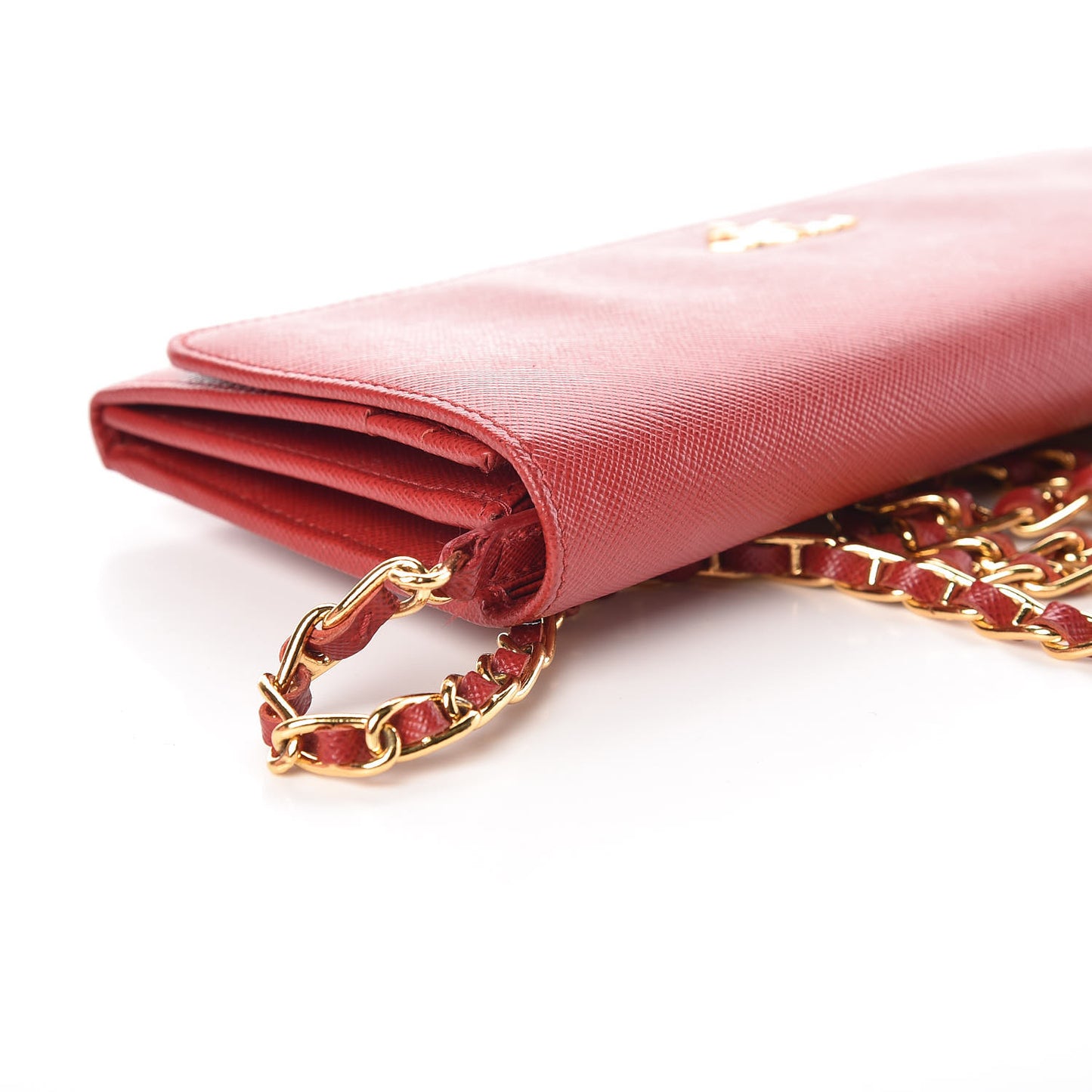 Saffiano Metal Oro Chain Wallet Fuoco