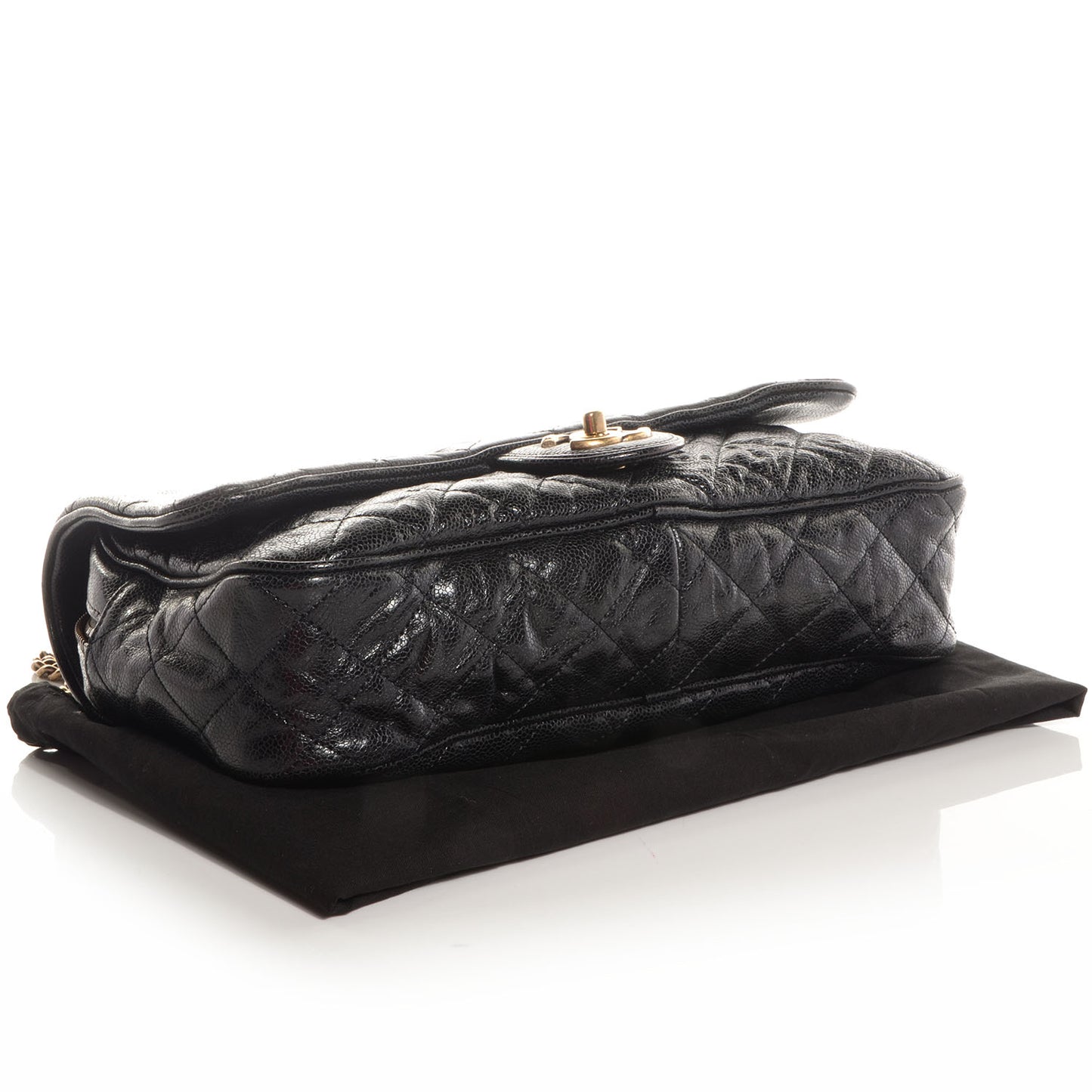 Crumpled Grained Calfskin Quilted Large Shiva Flap Black