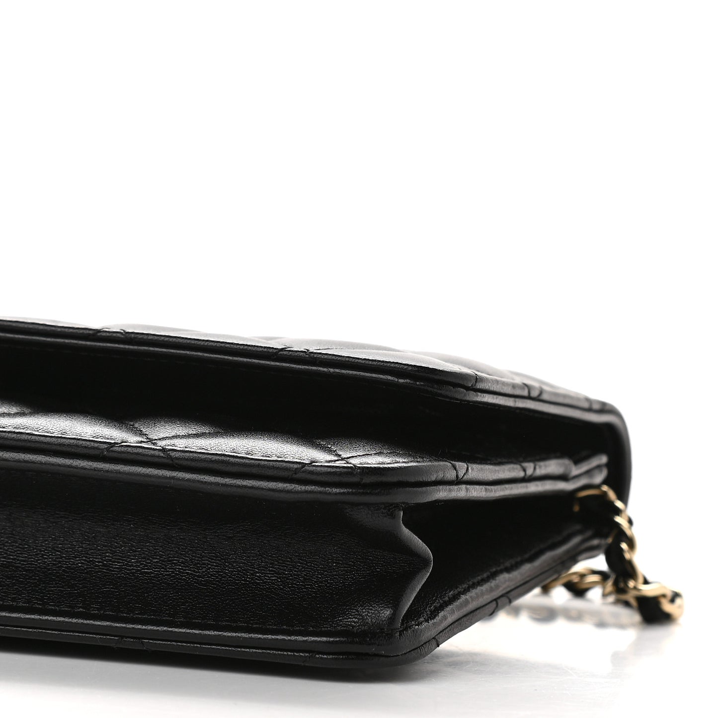 Lambskin Quilted Coco Bow Wallet On Chain WOC Black