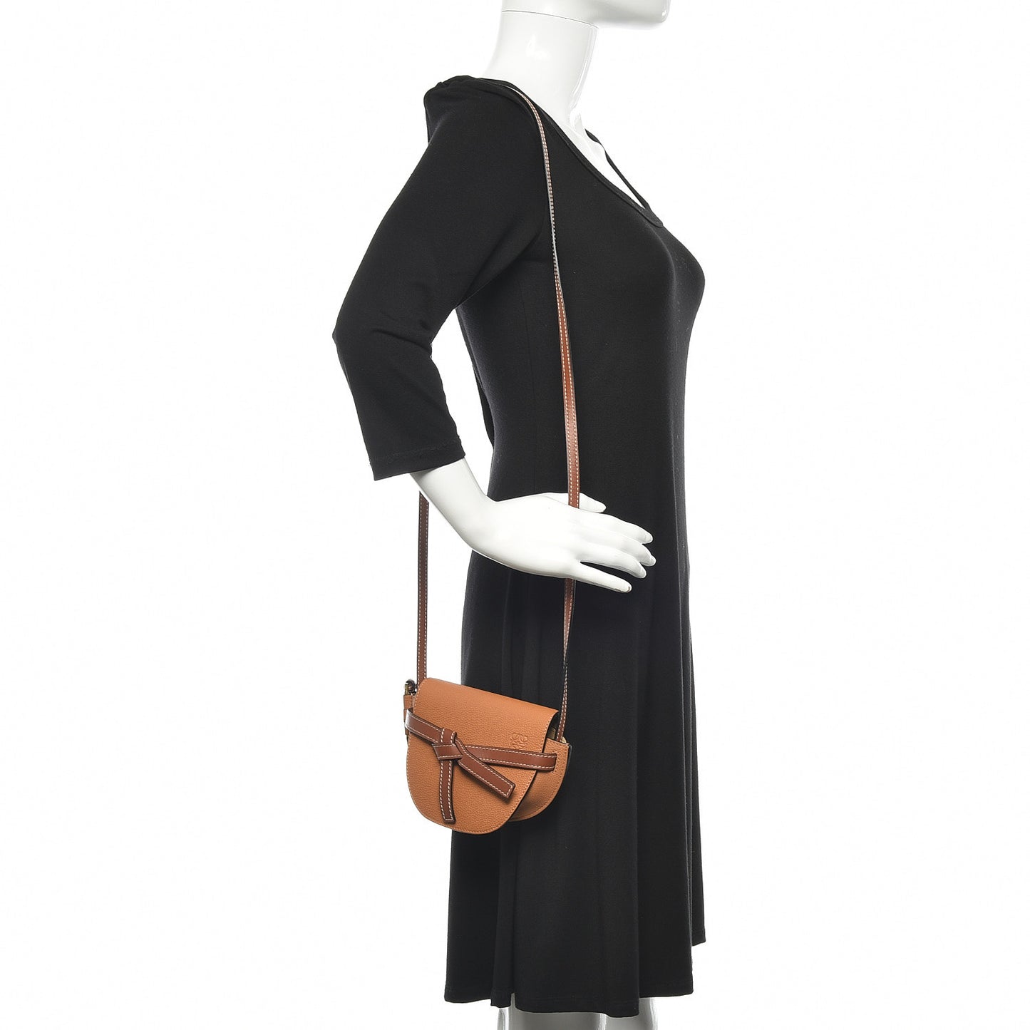 Grained Calfskin Mini Gate Crossbody Bag Caramel Pecan