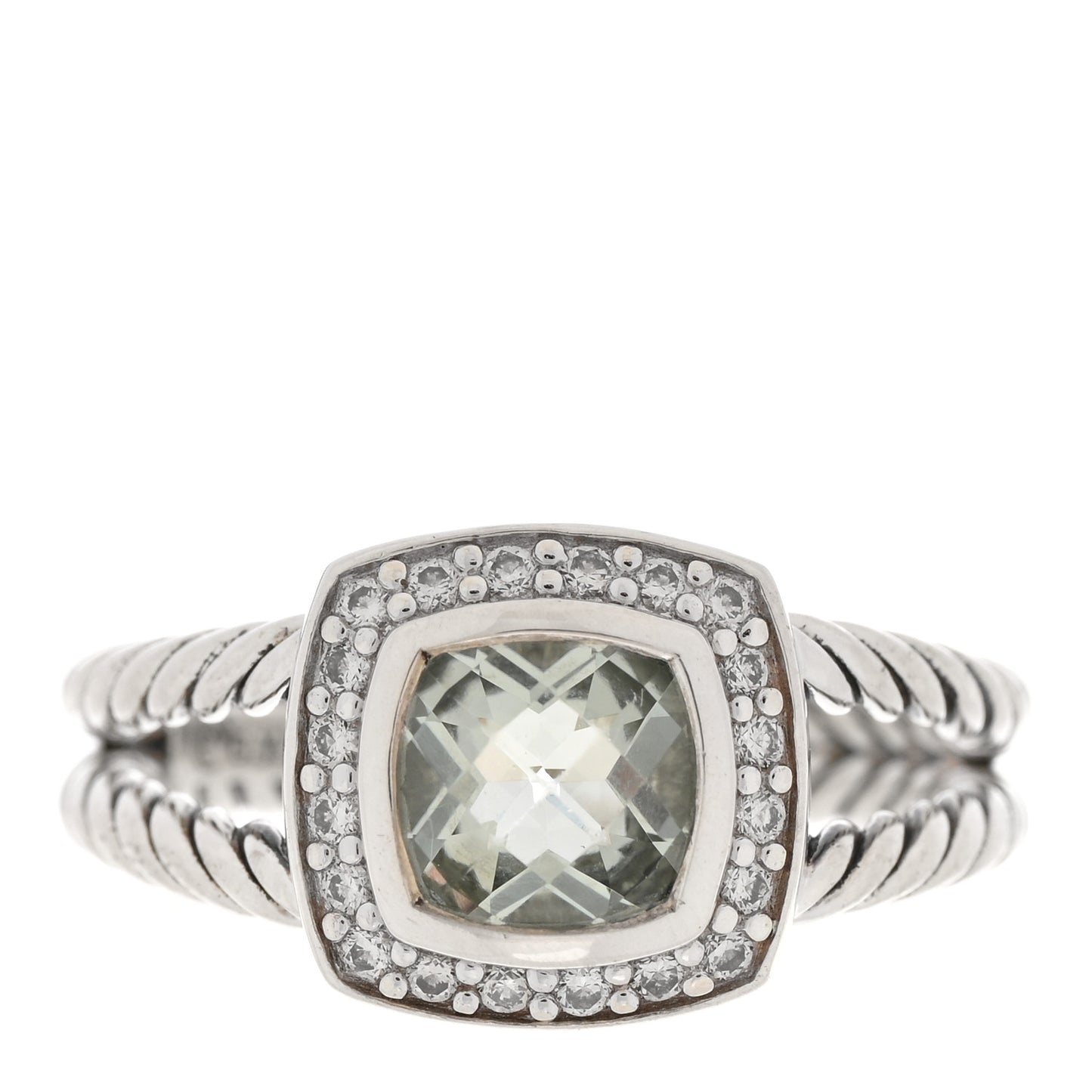 Sterling Silver Diamond Prasiolite 7mm Petite Albion Ring 56 7.5