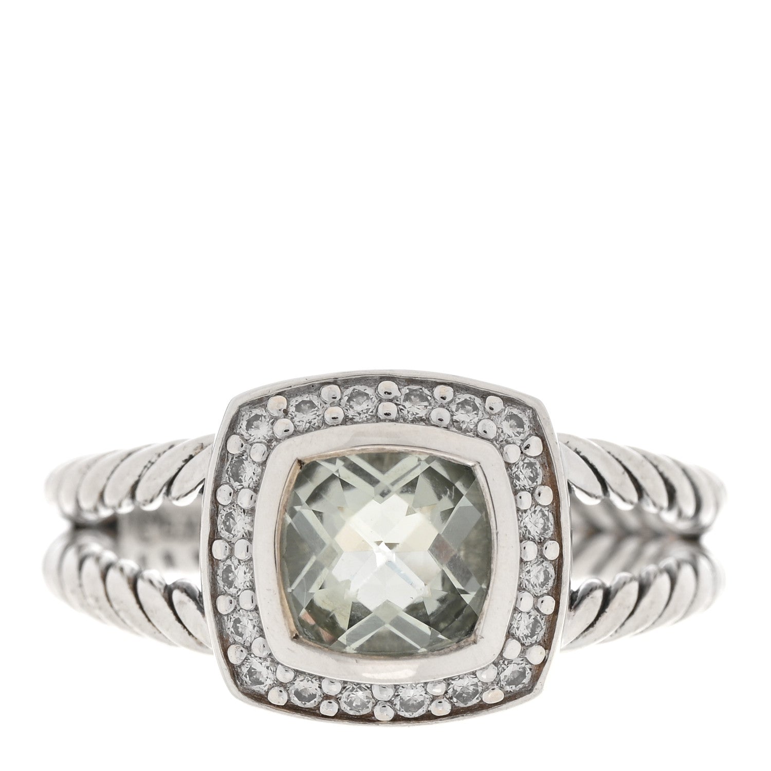 David Yurman Sterling Silver Diamond Prasiolite 7mm Petite Albion Ring 56 7.5 1 of 5