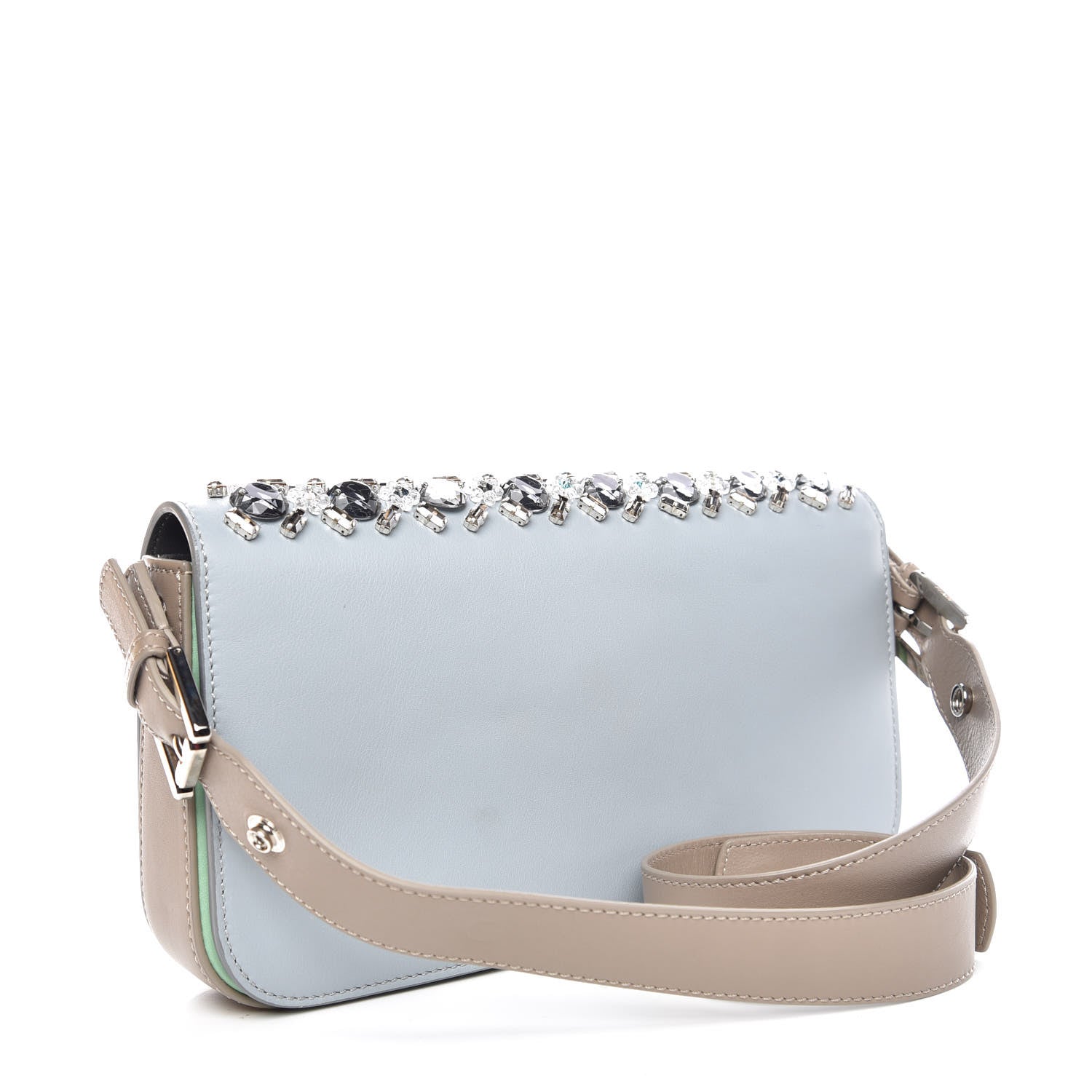 Fendi Vitello Dolce Crystal 3Baguette Shoulder Bag Blue Grey 3 of 8