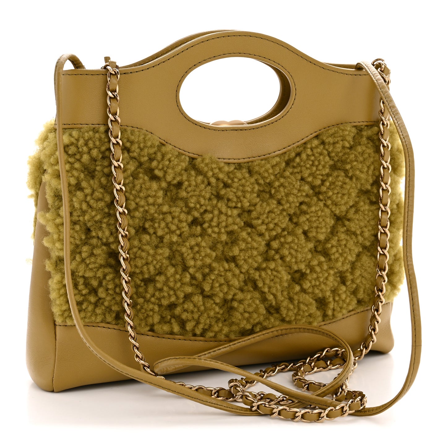 Calfskin Shearling Quilted Mini 31 Shopping Bag Green