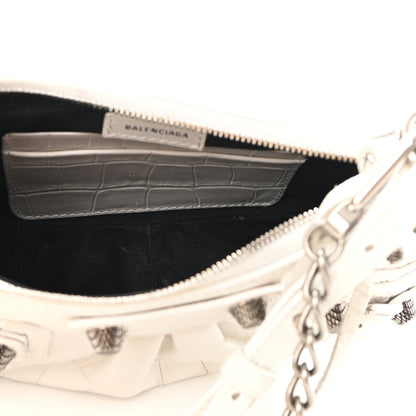 Balenciaga Extra Supple Calfskin Crocodile Embossed Le Cagole Mini Purse With Chain White 5 of 9