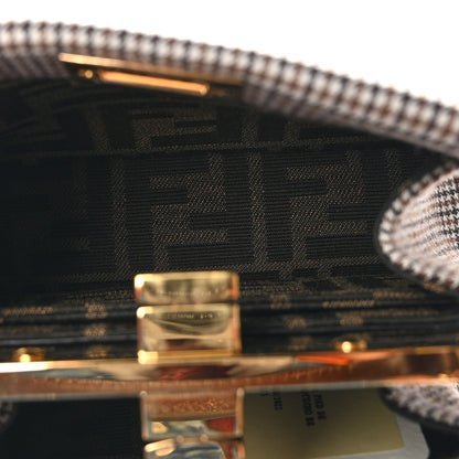 Fendi Wool Fabric Jacquard Cuoio Small Houndstooth FF 1974 Petite Peekaboo I SEE U Satchel Grigio Anthracite 5 of 9