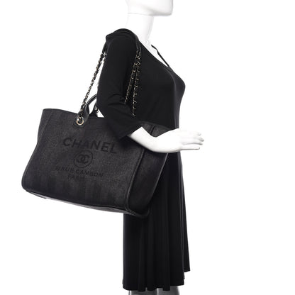 Chanel Straw Raffia Calfskin Striped Large Deauville Tote Black 2 of 9