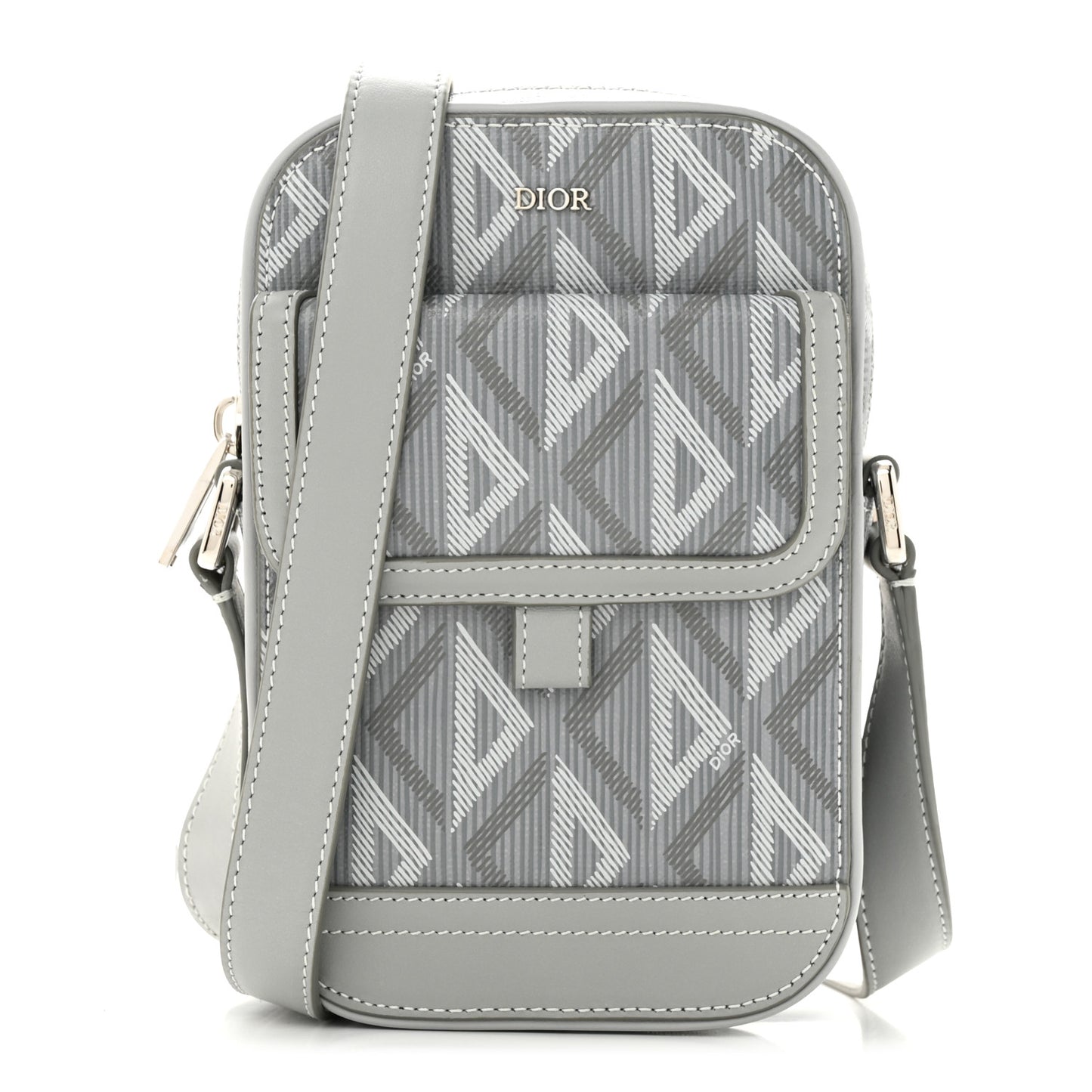 Coated Canvas CD Diamond Hit The Road Vertical Wallet On Strap Grey