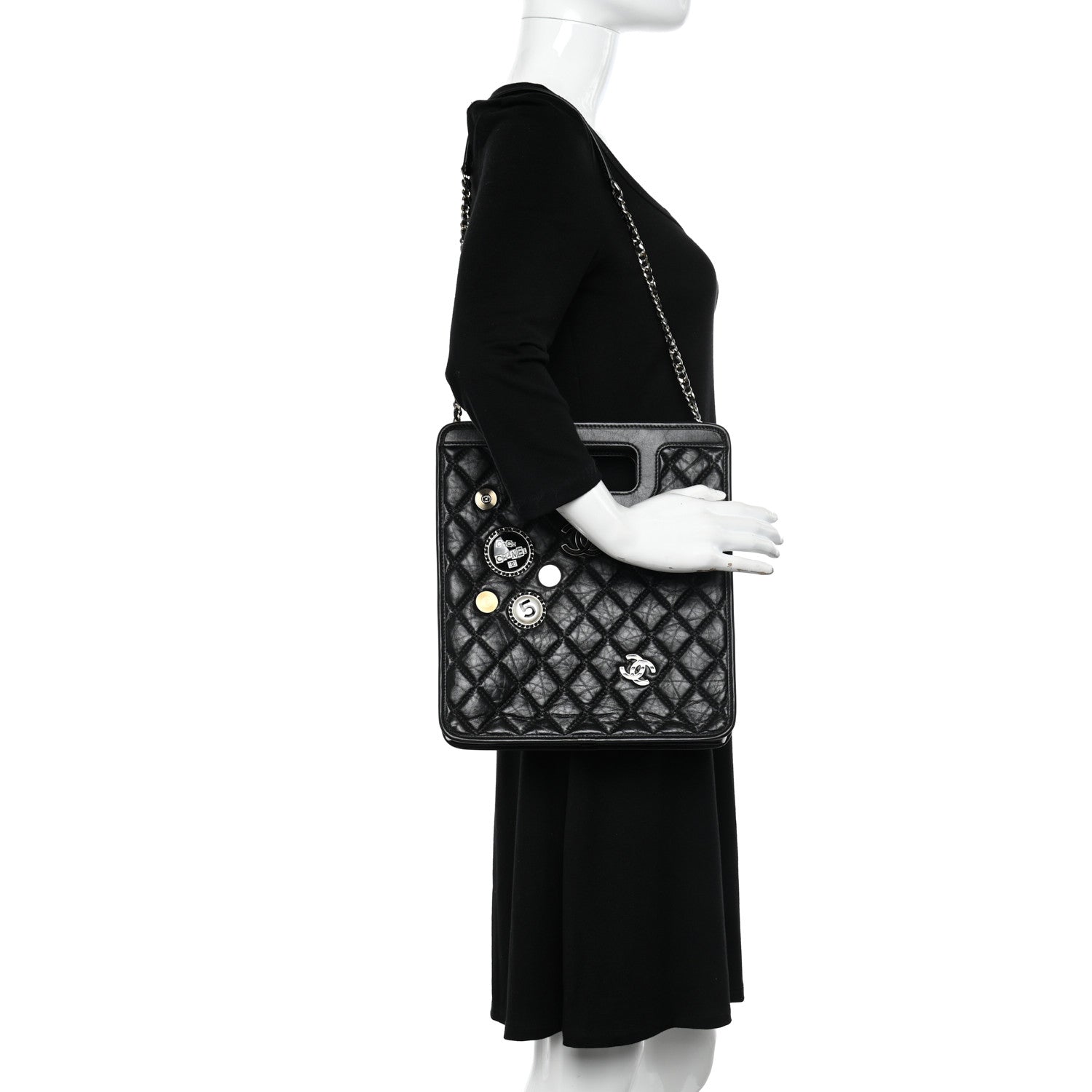 Chanel Aged Calfskin Small Charms Shopping Bag Black 2 of 10