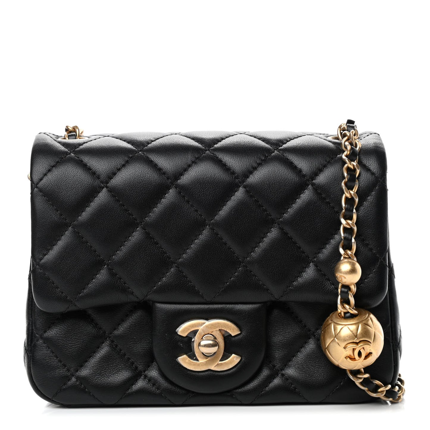 Lambskin Quilted Mini Pearl Crush Flap Black