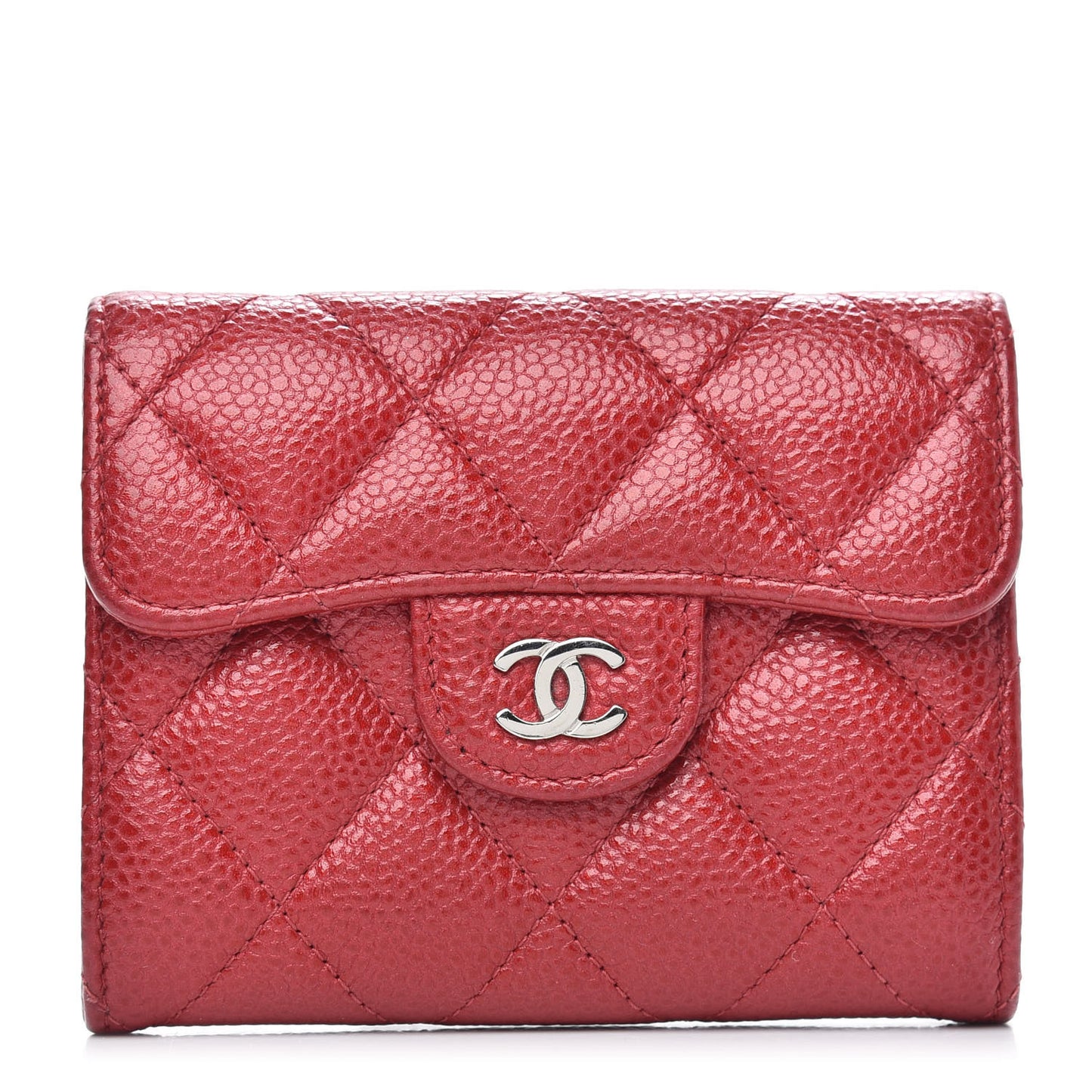 Caviar Quilted Flap Card Holder Wallet Red