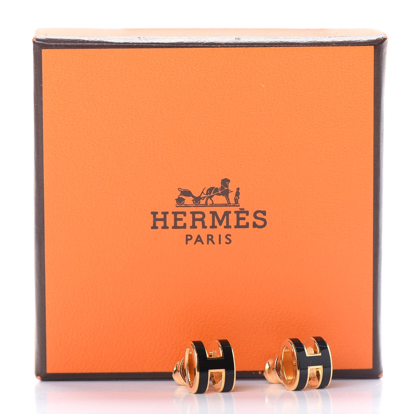Gold Lacquered Pop H Earrings Black