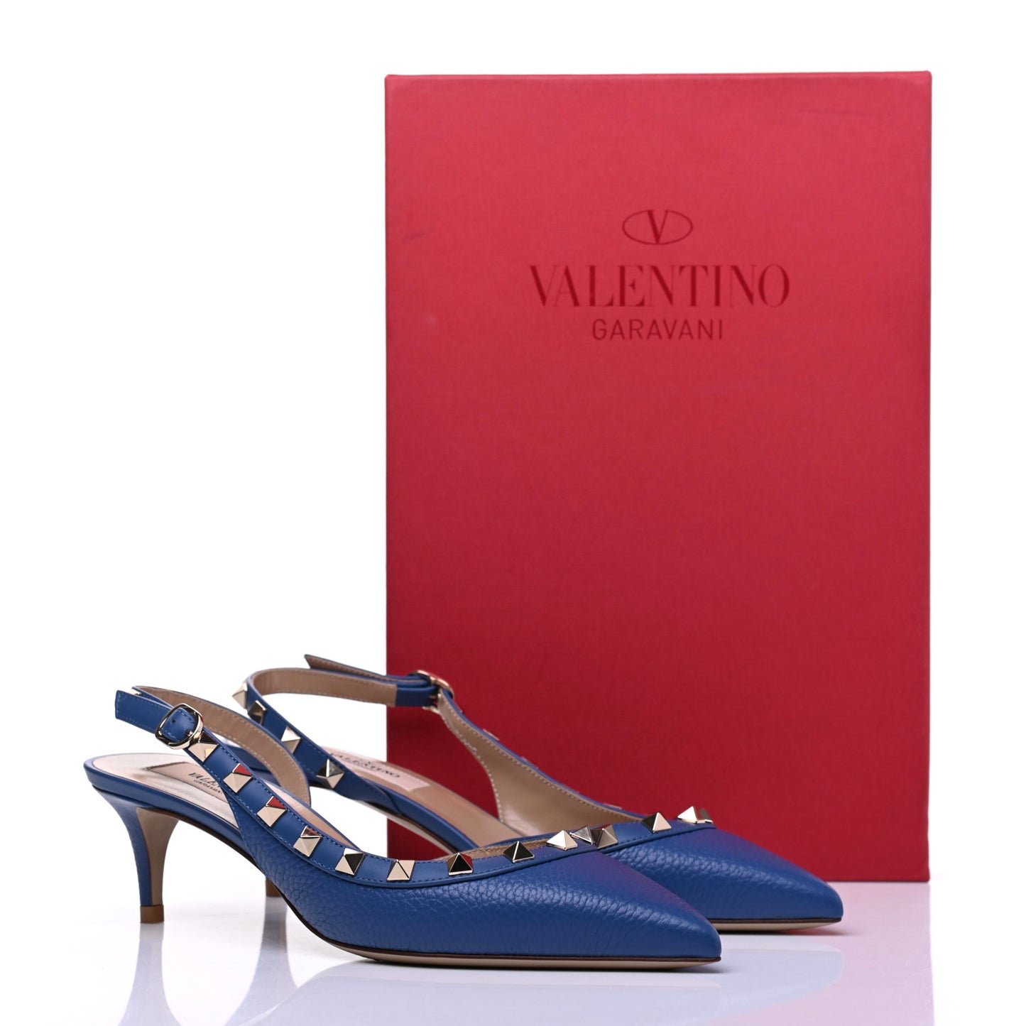 Pebbled Calfskin Rockstud Half D'Orsay Slingback 50mm Pumps 36 Baltique