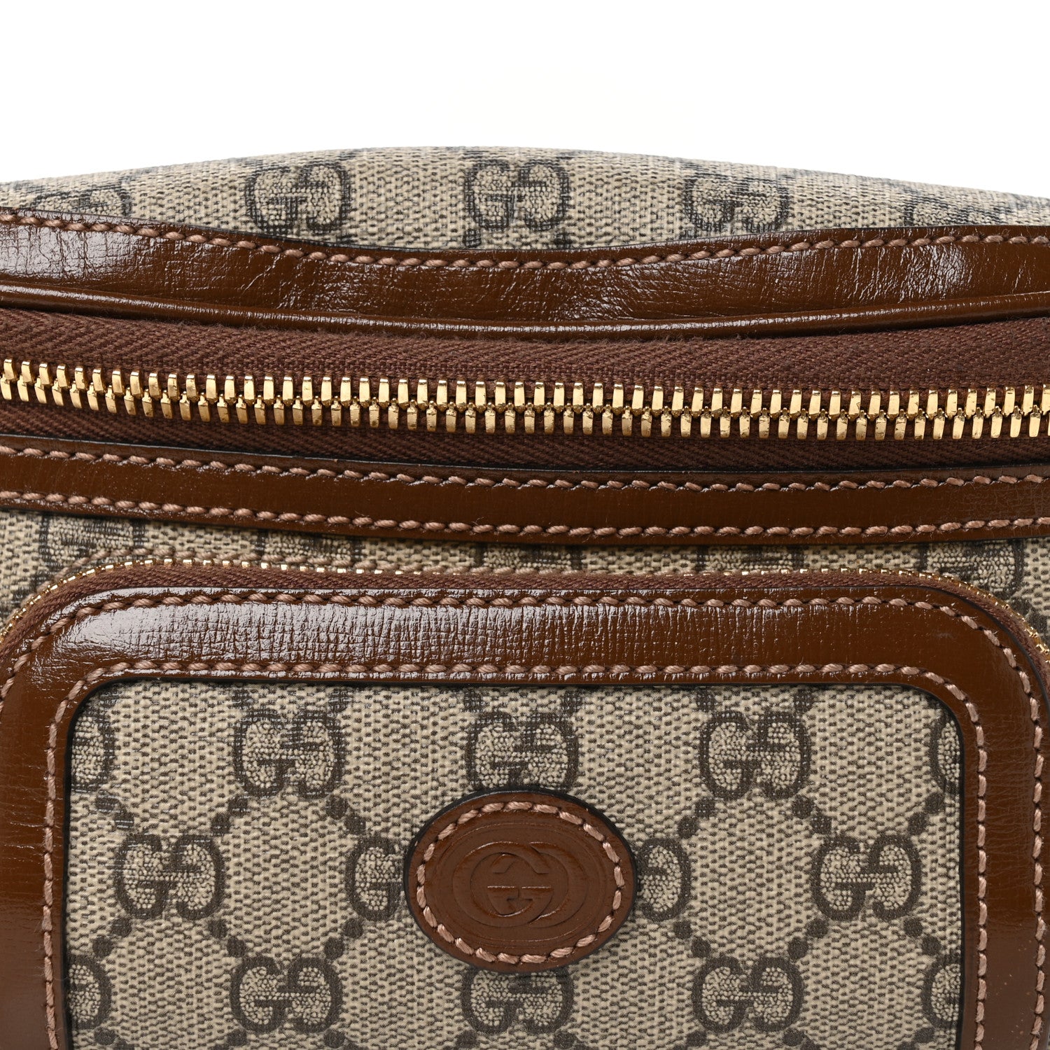 Gucci GG Supreme Monogram Textured Calfskin Retro Interlocking G Belt Bag Beige Ebony Brown Sugar 8 of 11