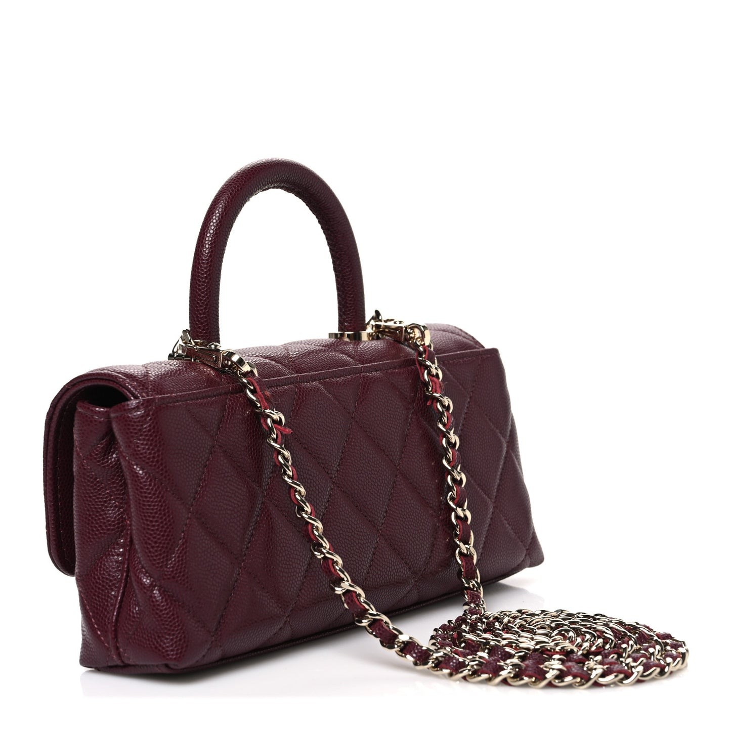 Caviar Quilted Coco Handle East West Clutch With Chain Dark Burgundy