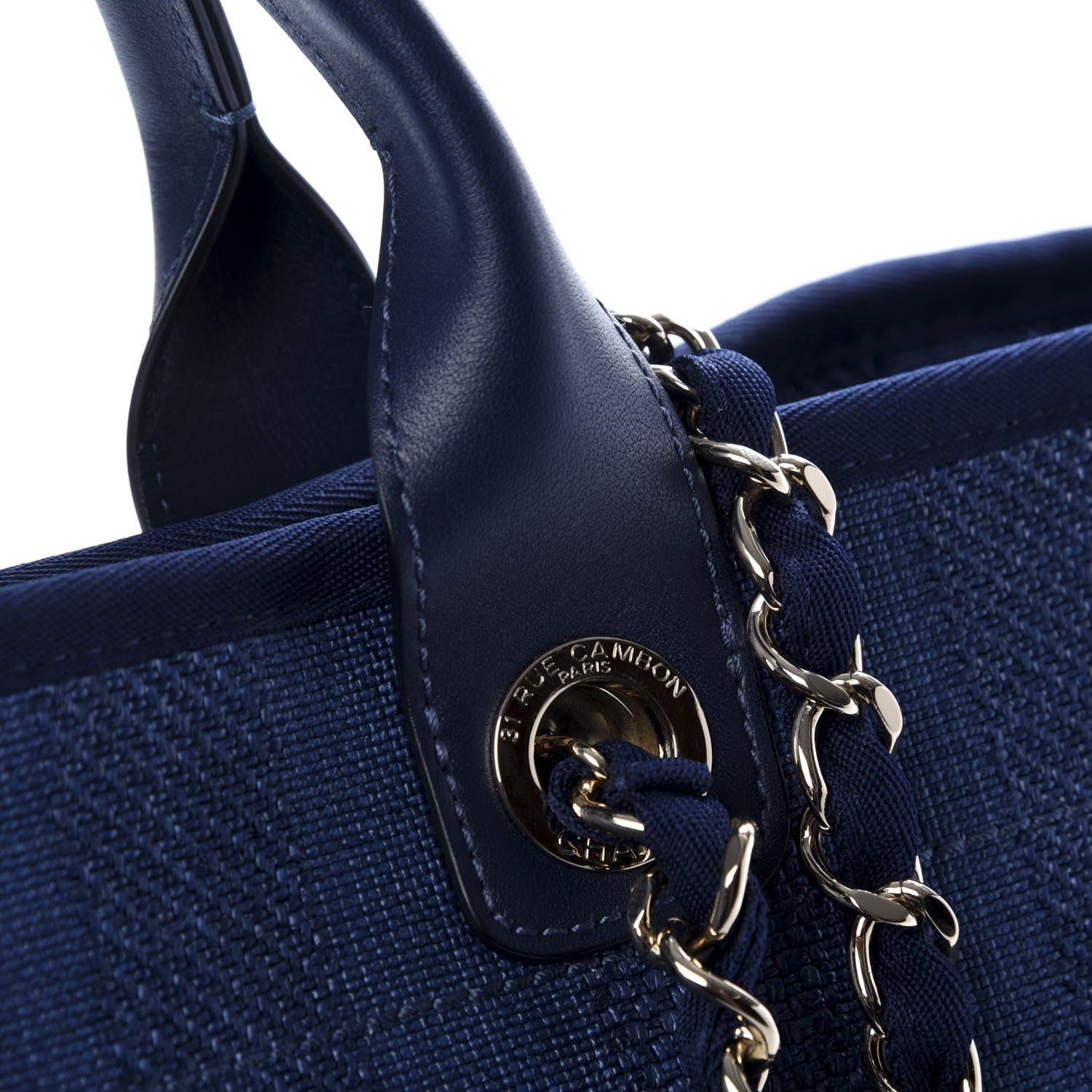 Chanel Mixed Fibers Striped Medium Deauville Tote Navy Blue 11 of 12