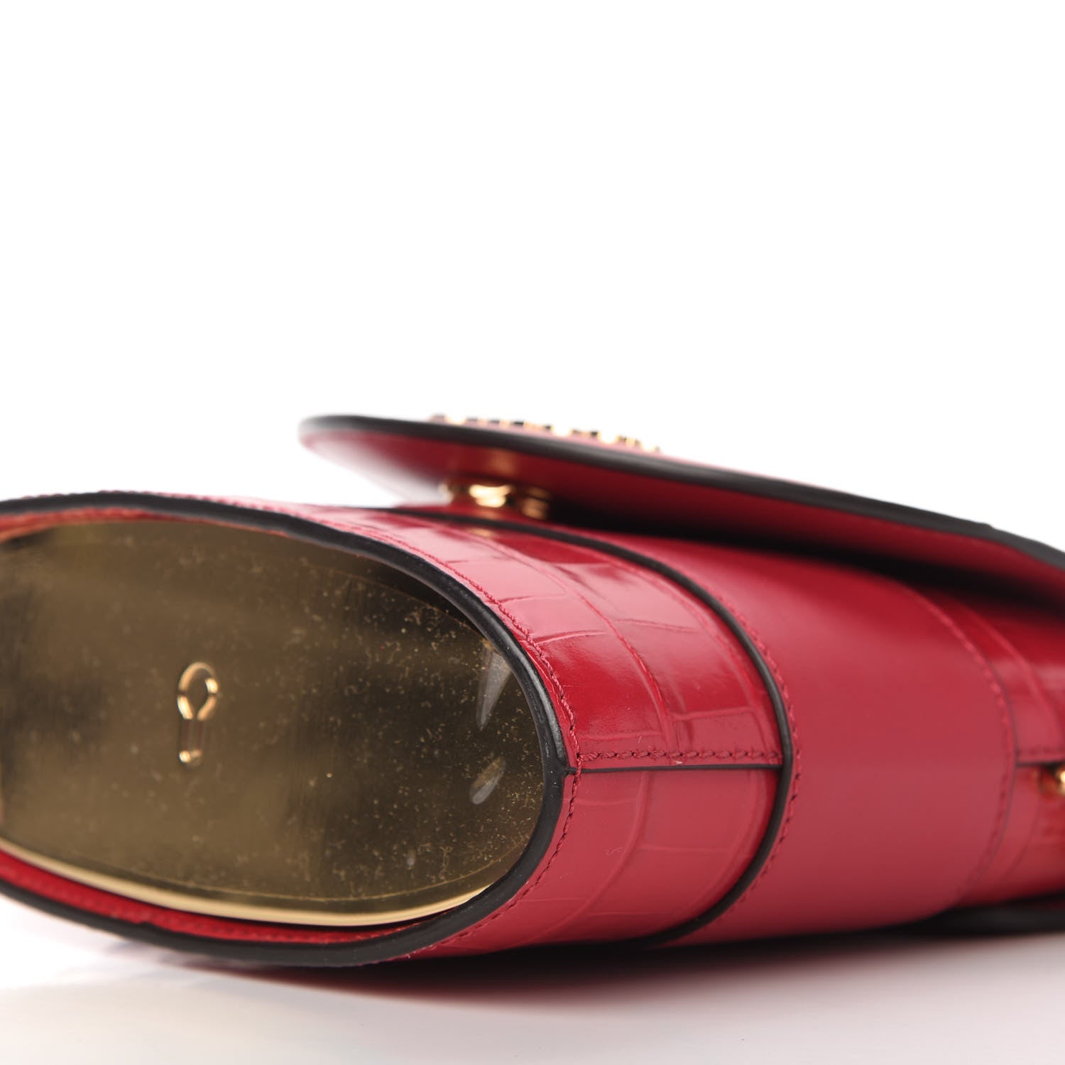 Chloe Calfskin Crocodile Embossed Small Aby Lock Crimson Pink 7 of 9