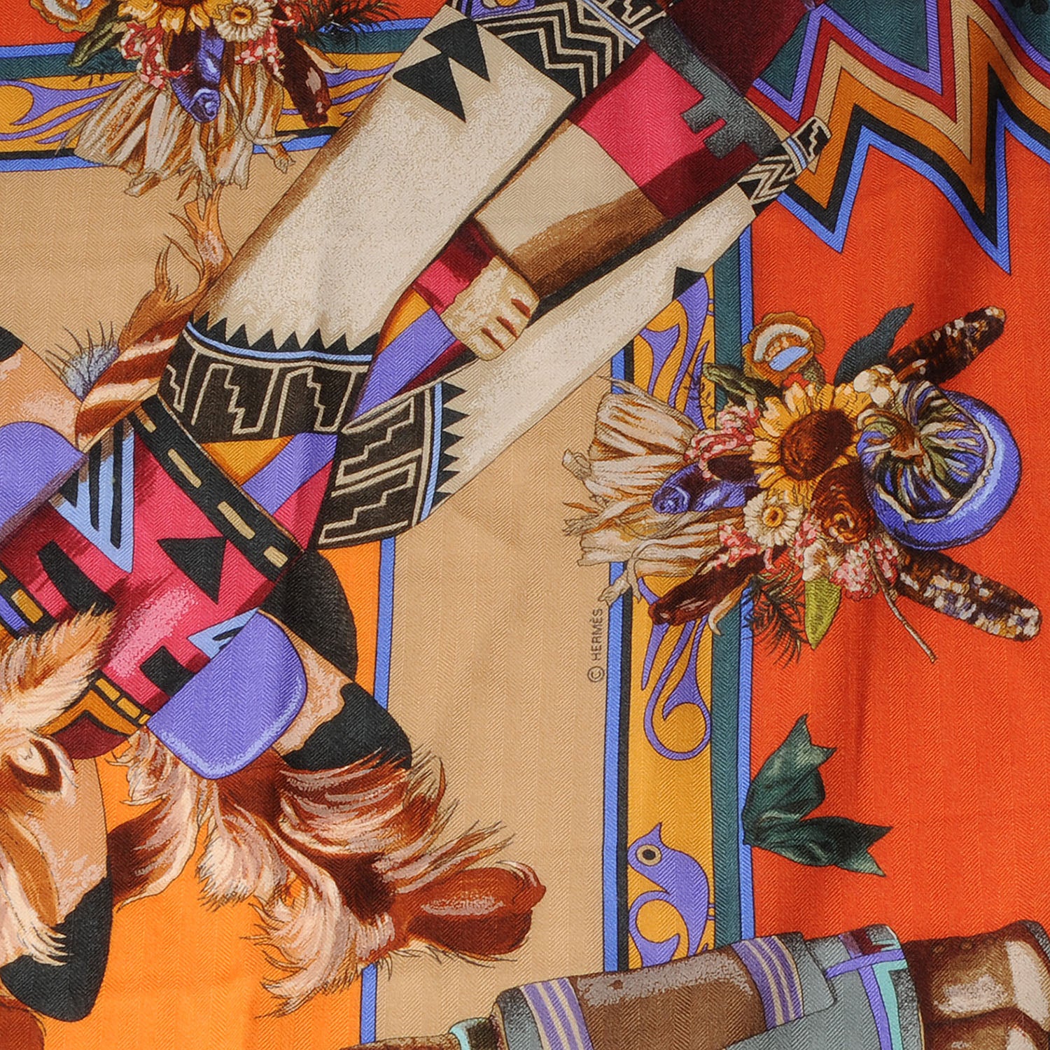 Hermes Cashmere Silk Kachinas Shawl GM 140 Orange 4 of 5