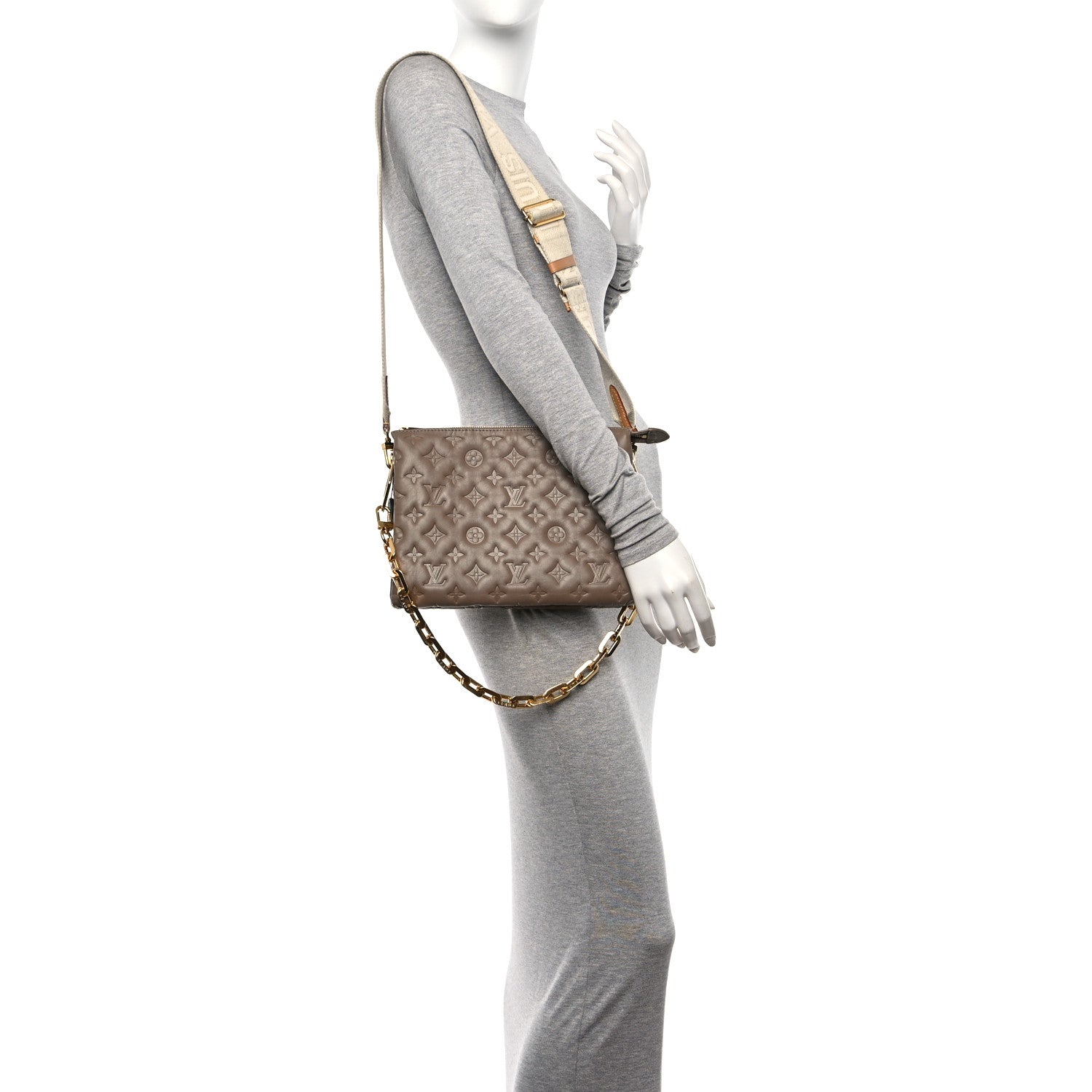 Louis Vuitton Lambskin Embossed Monogram Coussin PM Taupe 2 of 12