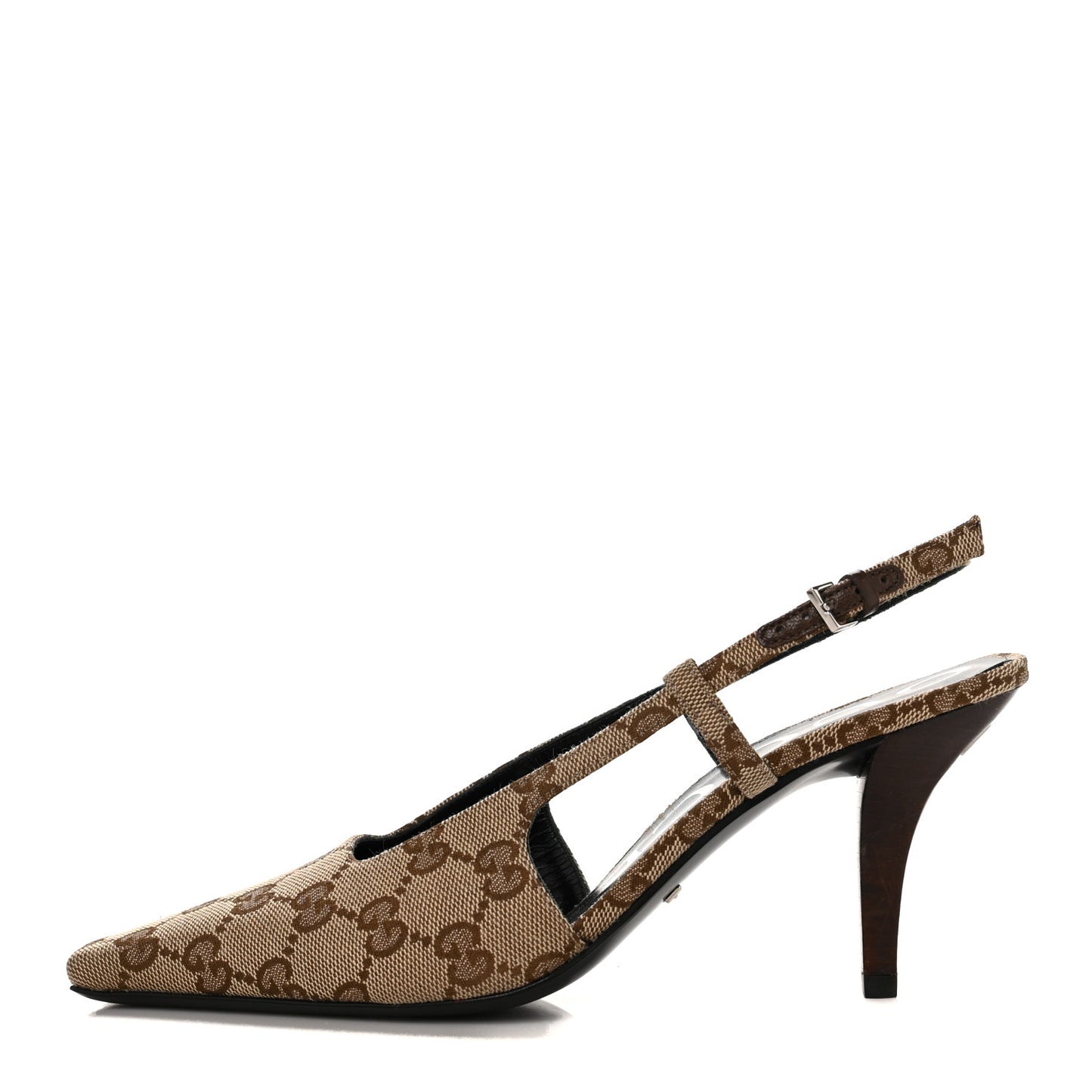 Monogram Malga Kid Square G 75mm Slingback Pumps 36 Beige Ebony New Acero