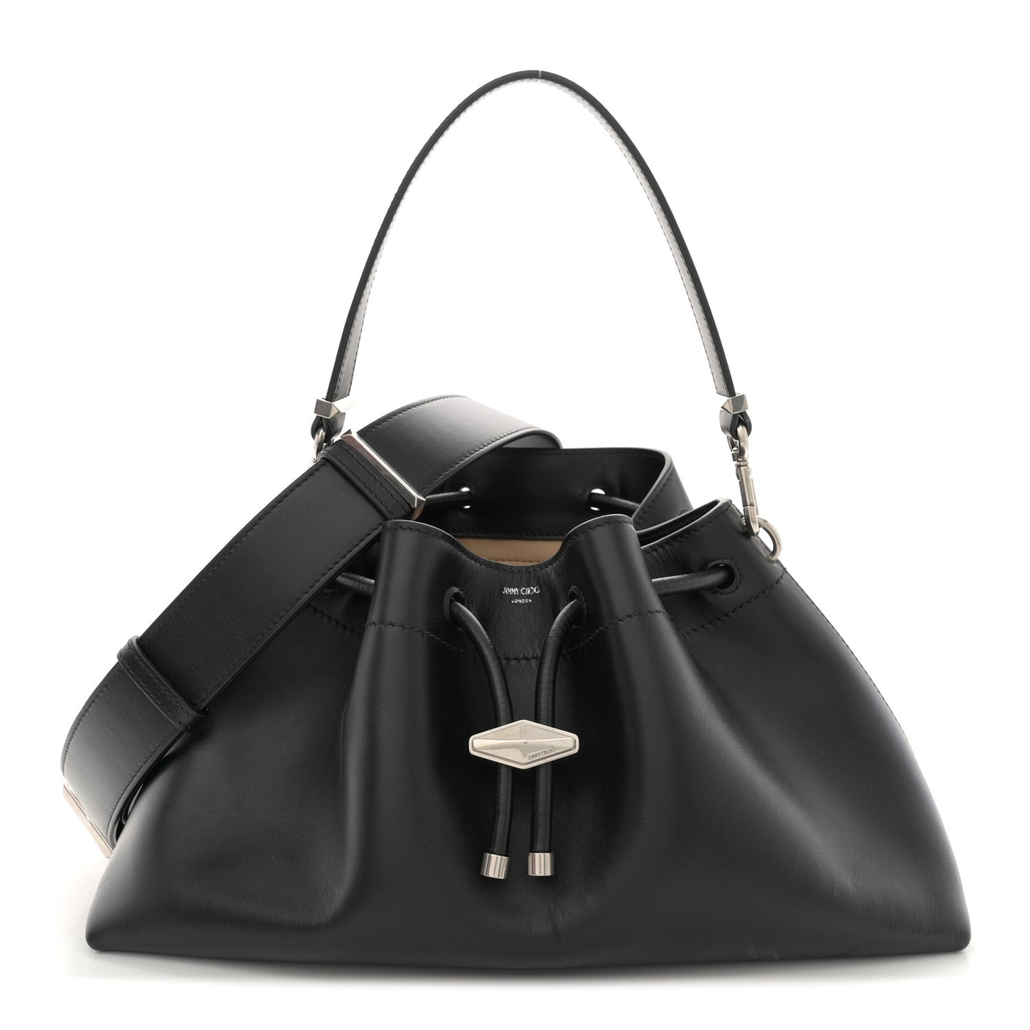 Smooth Shiny Calfskin Cinch M Bucket Bag Black