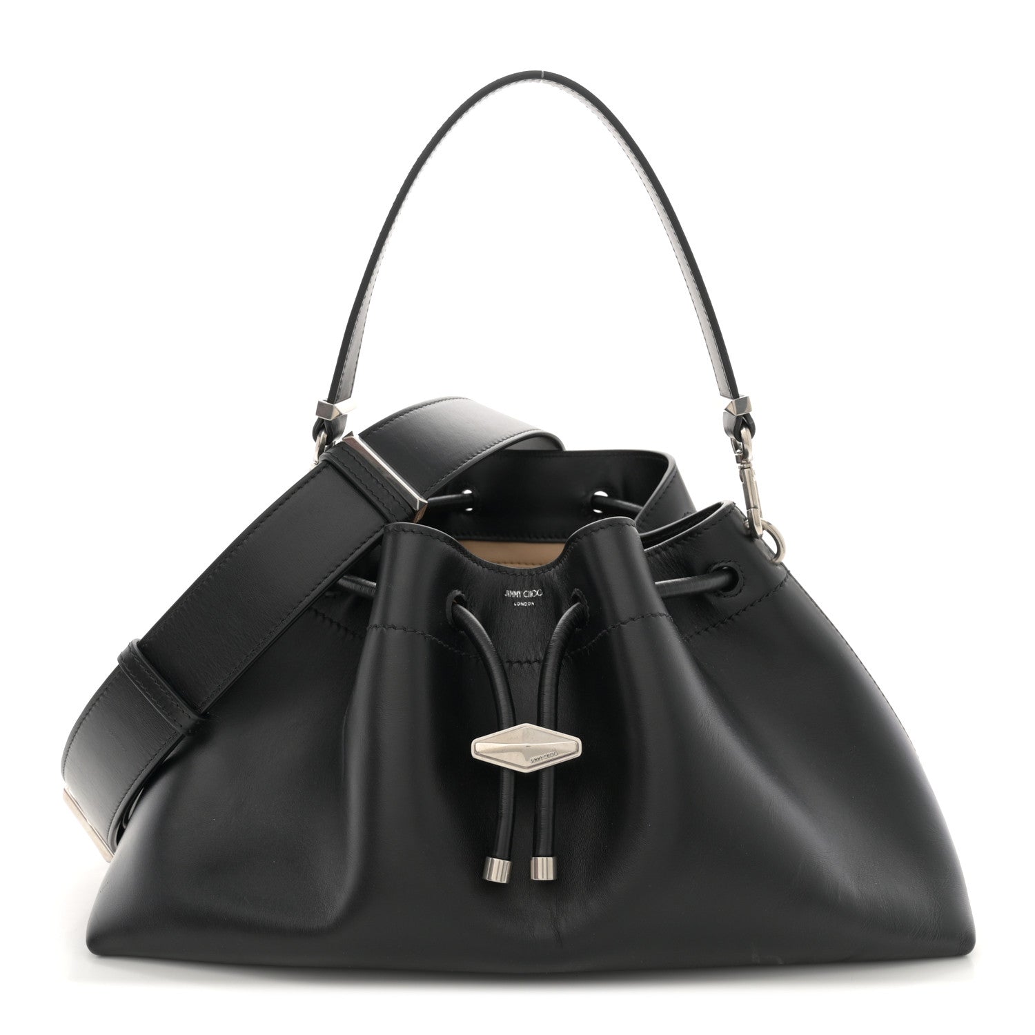 Jimmy Choo Smooth Shiny Calfskin Cinch M Bucket Bag Black 1 of 10