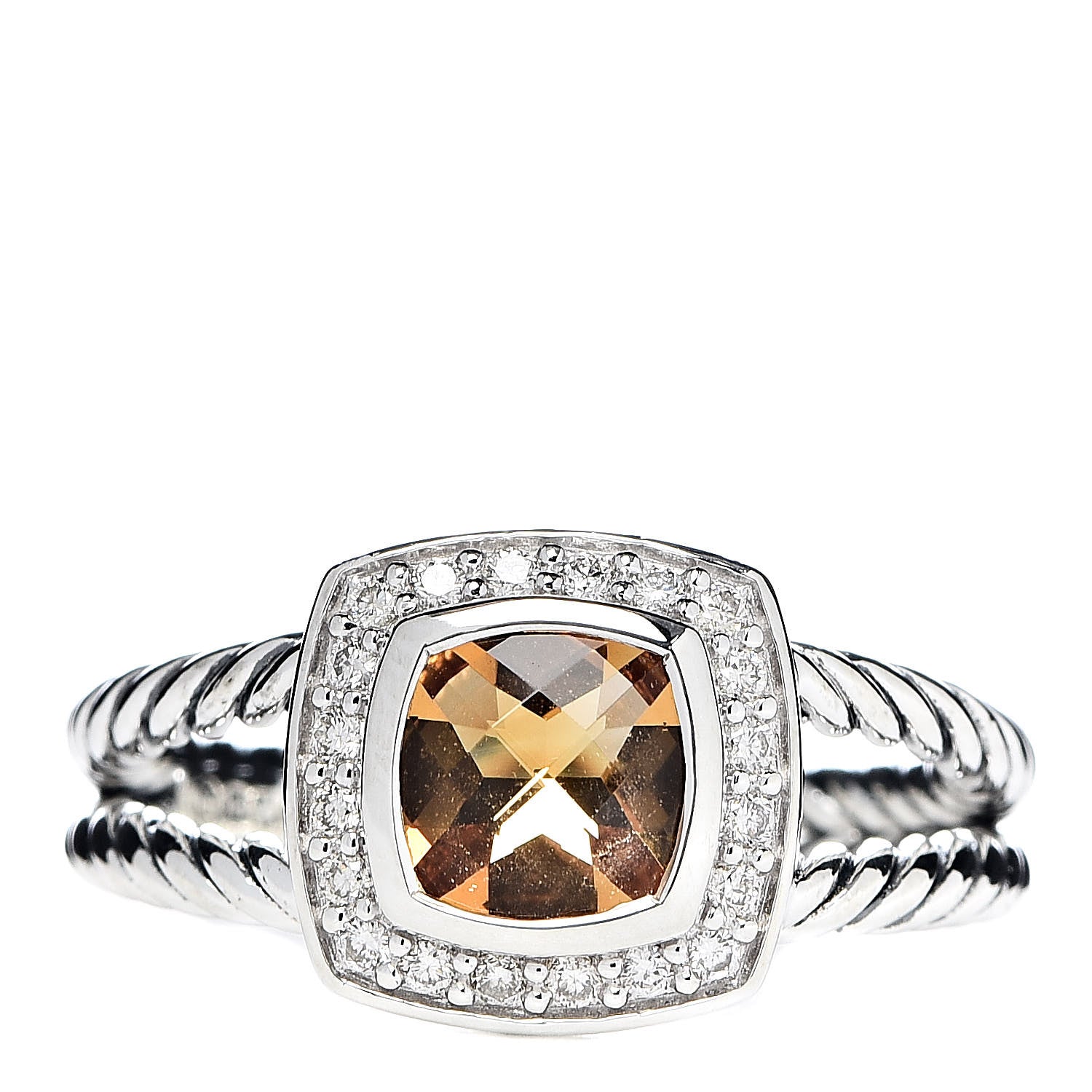 David Yurman Sterling Silver Diamond Citrine 7mm Petite Albion Ring 57 8 1 of 6