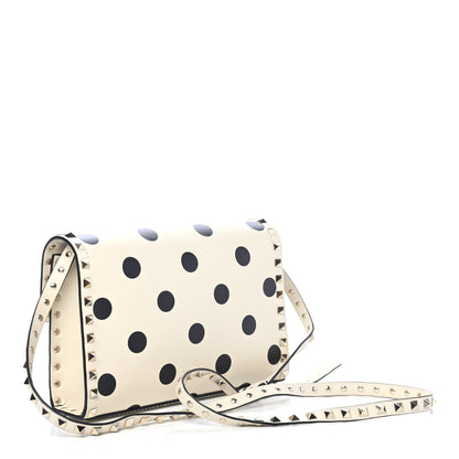 Valentino Garavani Vitello Polka Dot Medium Rockstud Flip Lock Crossbody Bag Light Ivory Black 2 of 4