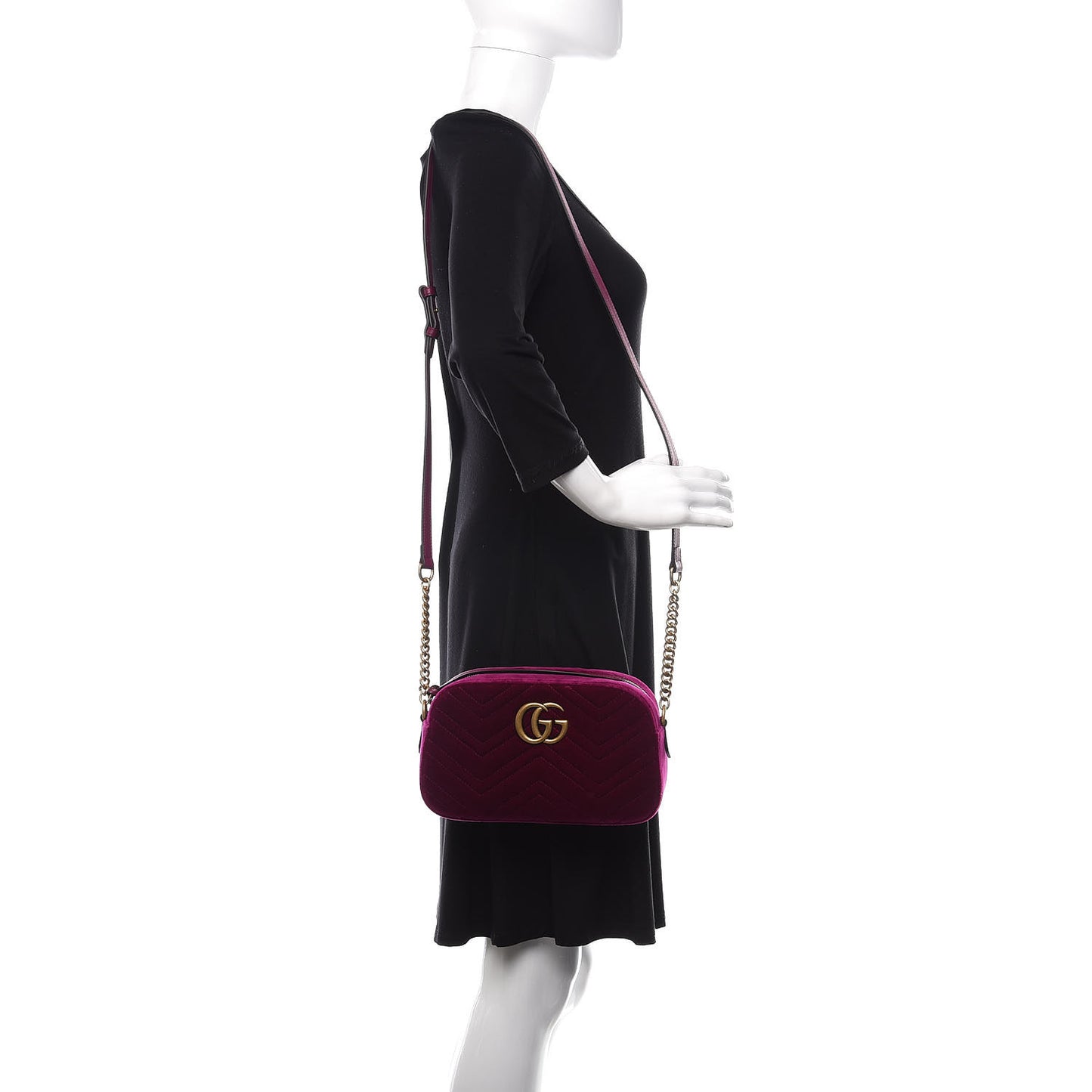 Velvet Matelasse Small GG Marmont Chain Shoulder Bag Fuchsia Violet Cyclamen
