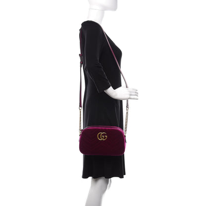 Gucci Velvet Matelasse Small GG Marmont Chain Shoulder Bag Fuchsia Violet Cyclamen 2 of 10