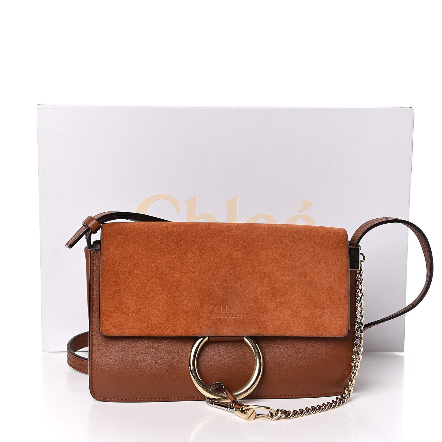 Suede Calfskin Small Faye Shoulder Bag Tobacco