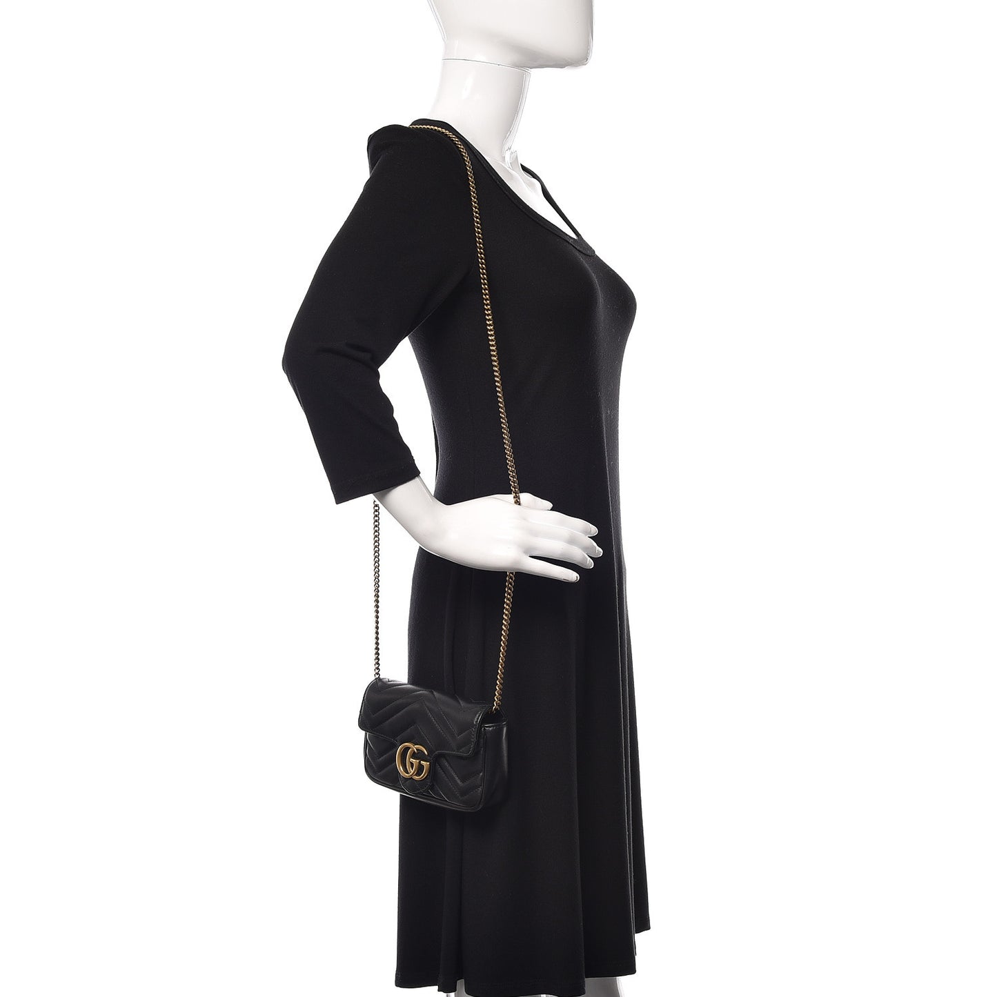 Calfskin Matelasse Super Mini GG Marmont Shoulder Bag Black