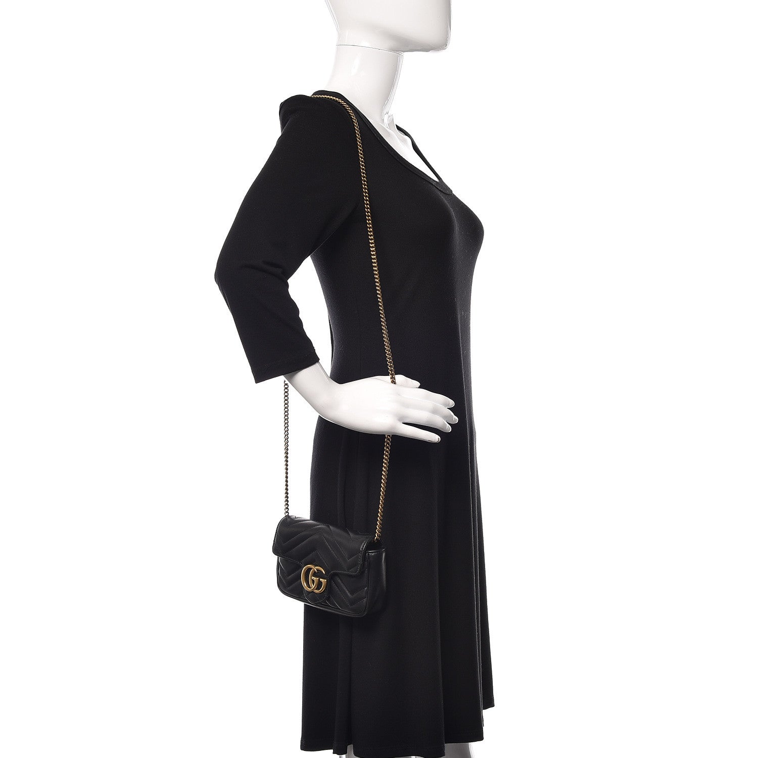 Gucci Calfskin Matelasse Super Mini GG Marmont Shoulder Bag Black 2 of 11