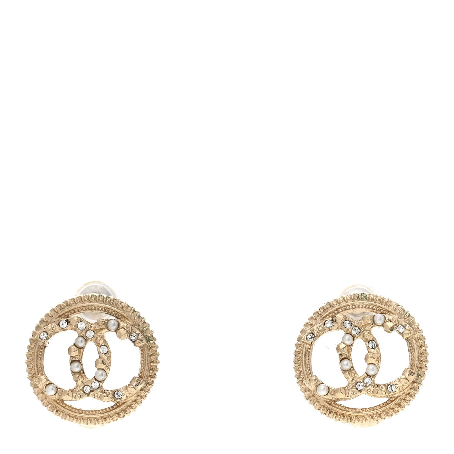 Chanel Pearl Crystal CC Round Earrings Gold 1 of 4