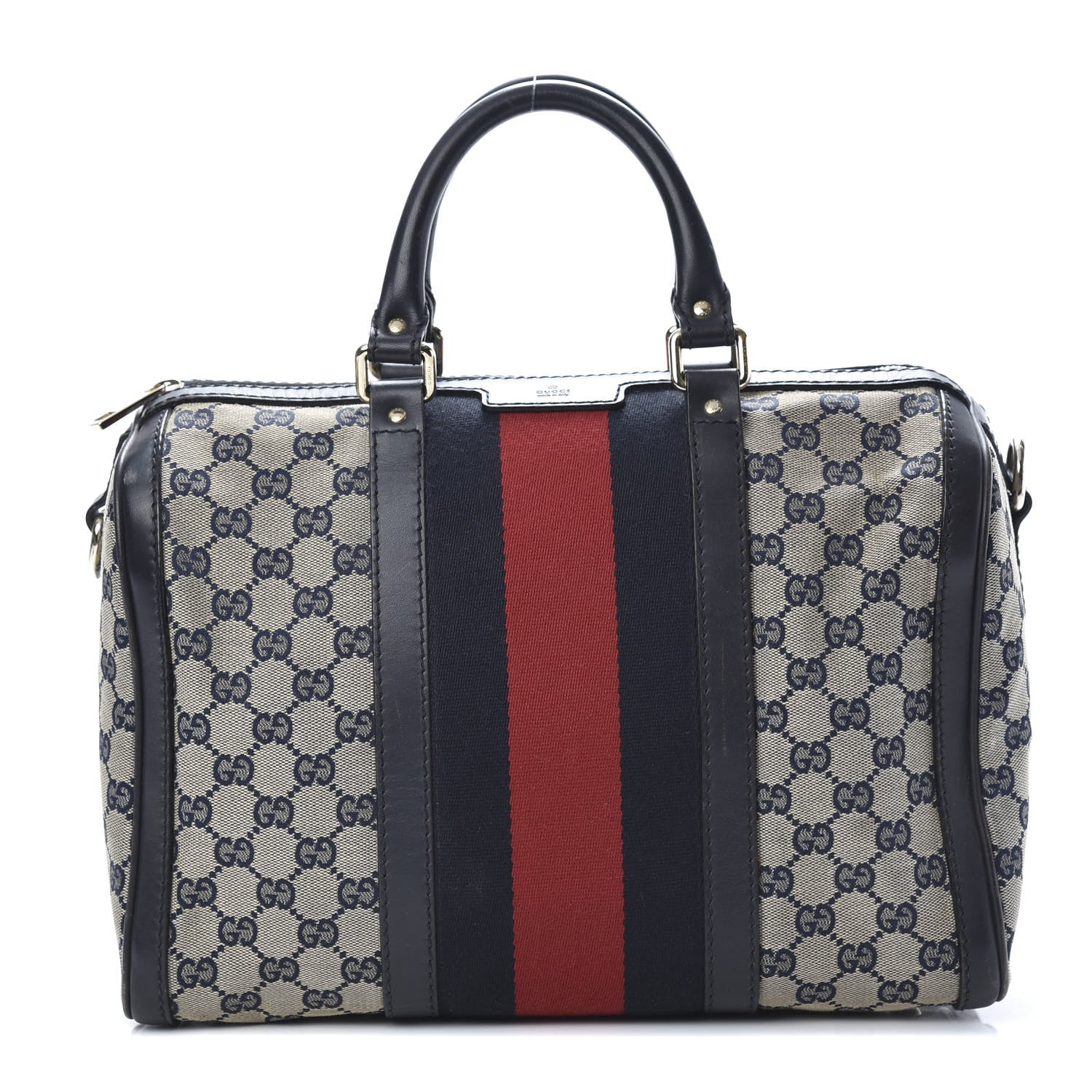 Gucci Monogram Selleria Calfskin Vintage Web Medium Boston Beige Blue 1 of 18
