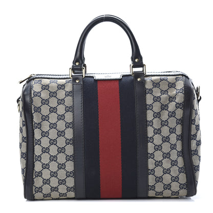 Gucci Monogram Selleria Calfskin Vintage Web Medium Boston Beige Blue 1 of 18