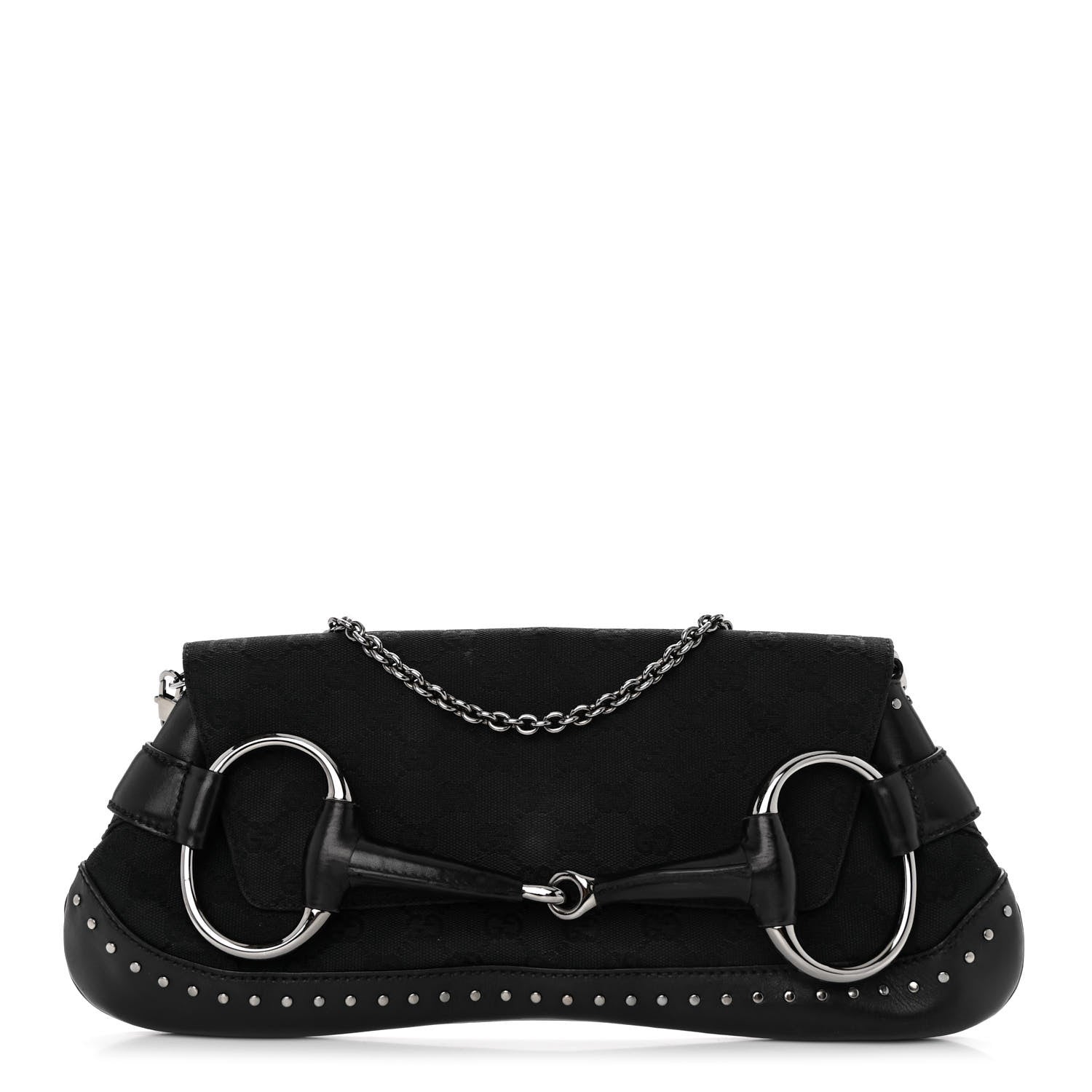 Gucci Monogram Studded Horsebit Clutch Black 1 of 11