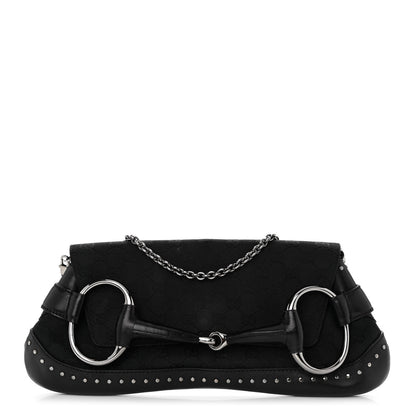 Gucci Monogram Studded Horsebit Clutch Black 1 of 11