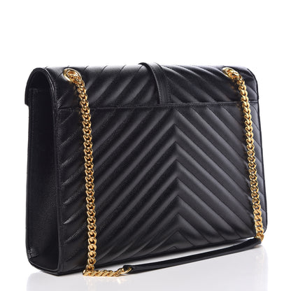 Saint Laurent Grain De Poudre Matelasse Chevron Large Monogram Satchel Black 3 of 8