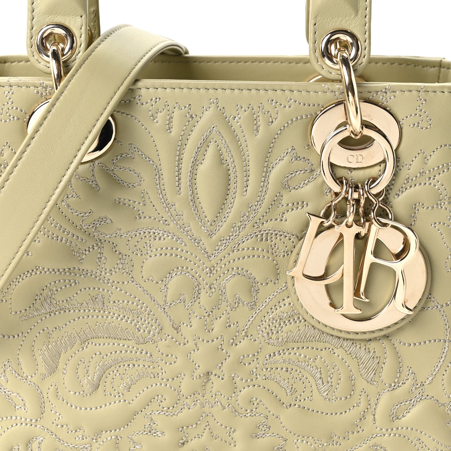 Christian Dior Calfskin Ornamental Embroidered Small Lady Dior Sage Green 8 of 10