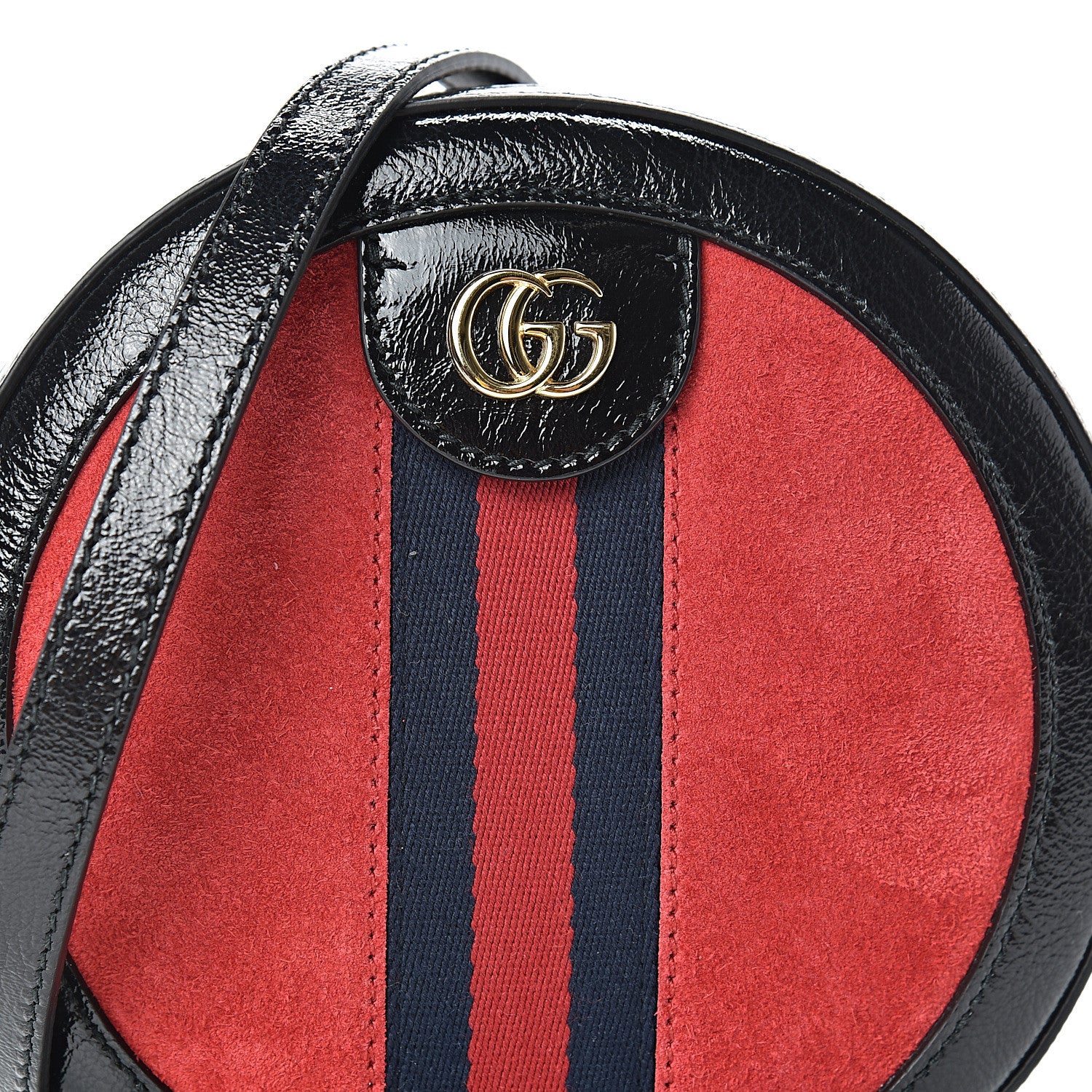Gucci Suede Patent Web Mini Ophidia Round Shoulder Bag Hibiscus Red Black 8 of 10