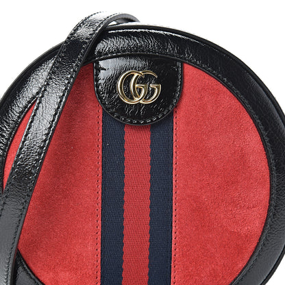 Gucci Suede Patent Web Mini Ophidia Round Shoulder Bag Hibiscus Red Black 8 of 10