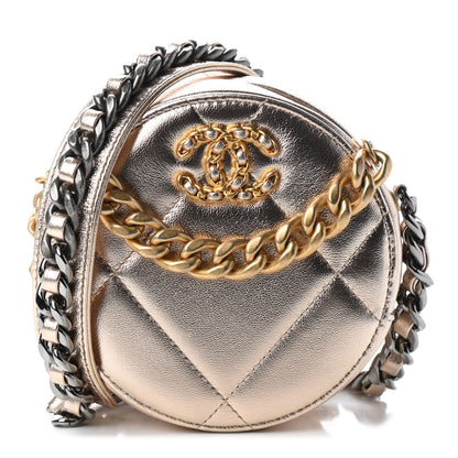 Chanel Metallic Lambskin Quilted Chanel 19 Round Clutch With Chain Gold 1 of 7