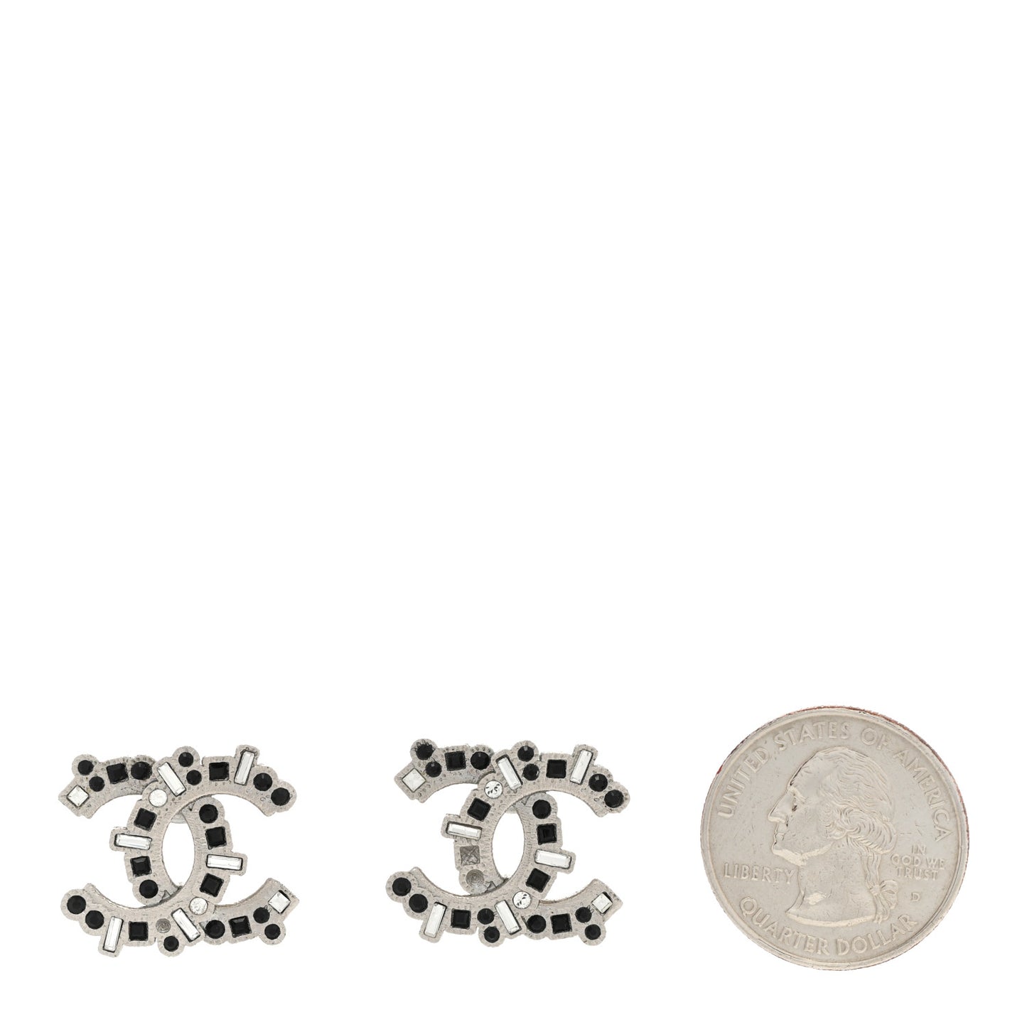Baguette Crystal CC Earrings Silver Black