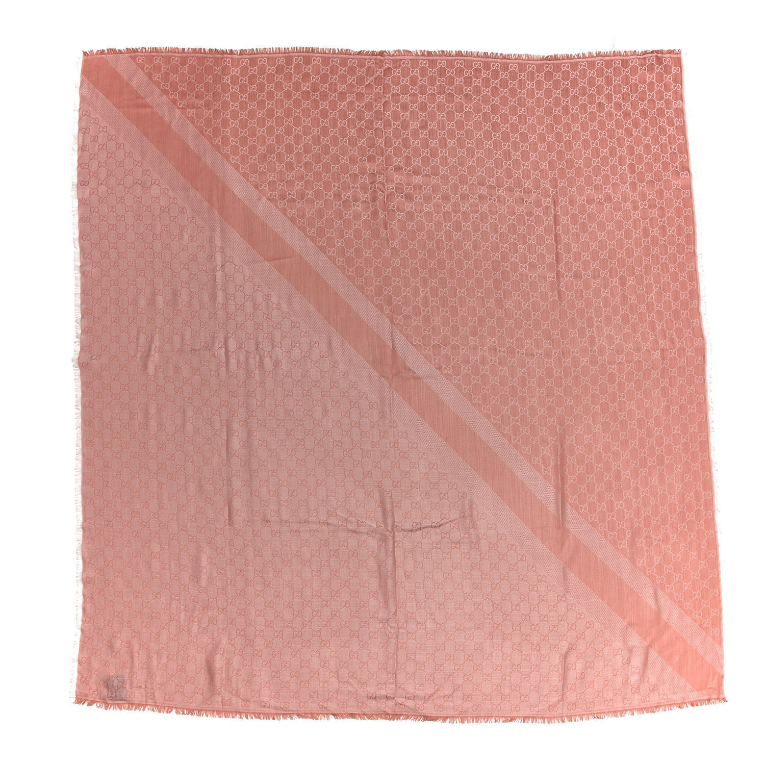 Gucci Wool Silk Monogram GGWeb Fringe Shawl Old Rose Pink 1 of 4