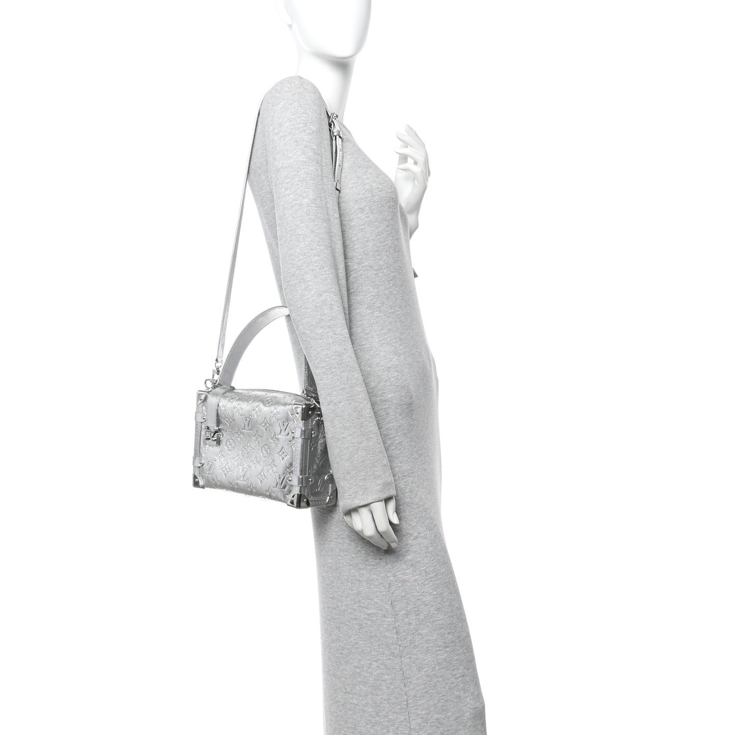 Calfskin Monogram Miroir LV Ski Side Trunk MM Silver