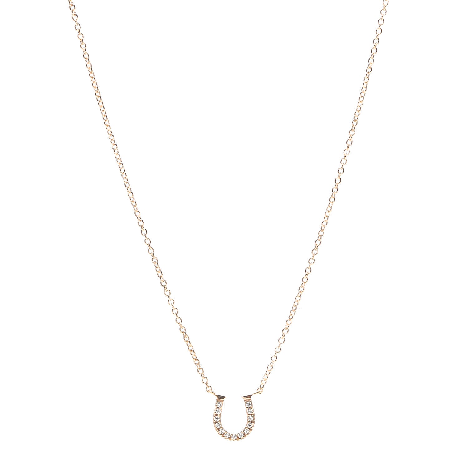 Tiffany 18K Rose Gold Diamond Mini Metro Horseshoe Pendant Necklace 1 of 6