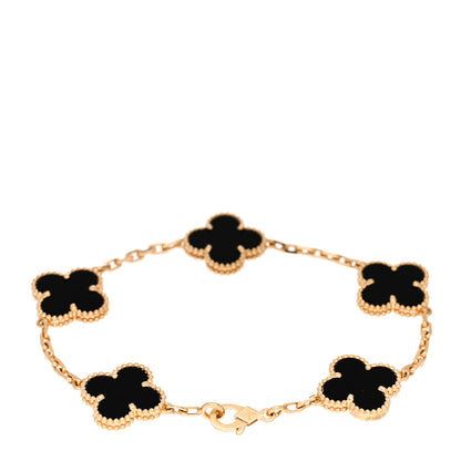 Van Cleef & Arpels 18K Yellow Gold Black Onyx 5 Motifs Vintage Alhambra Bracelet 2 of 5
