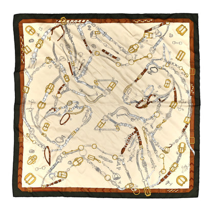 Hermes Silk Les Cheveaux Dechaines Scarf 90 Ivoire Vert Loden Vieil Or 1 of 5