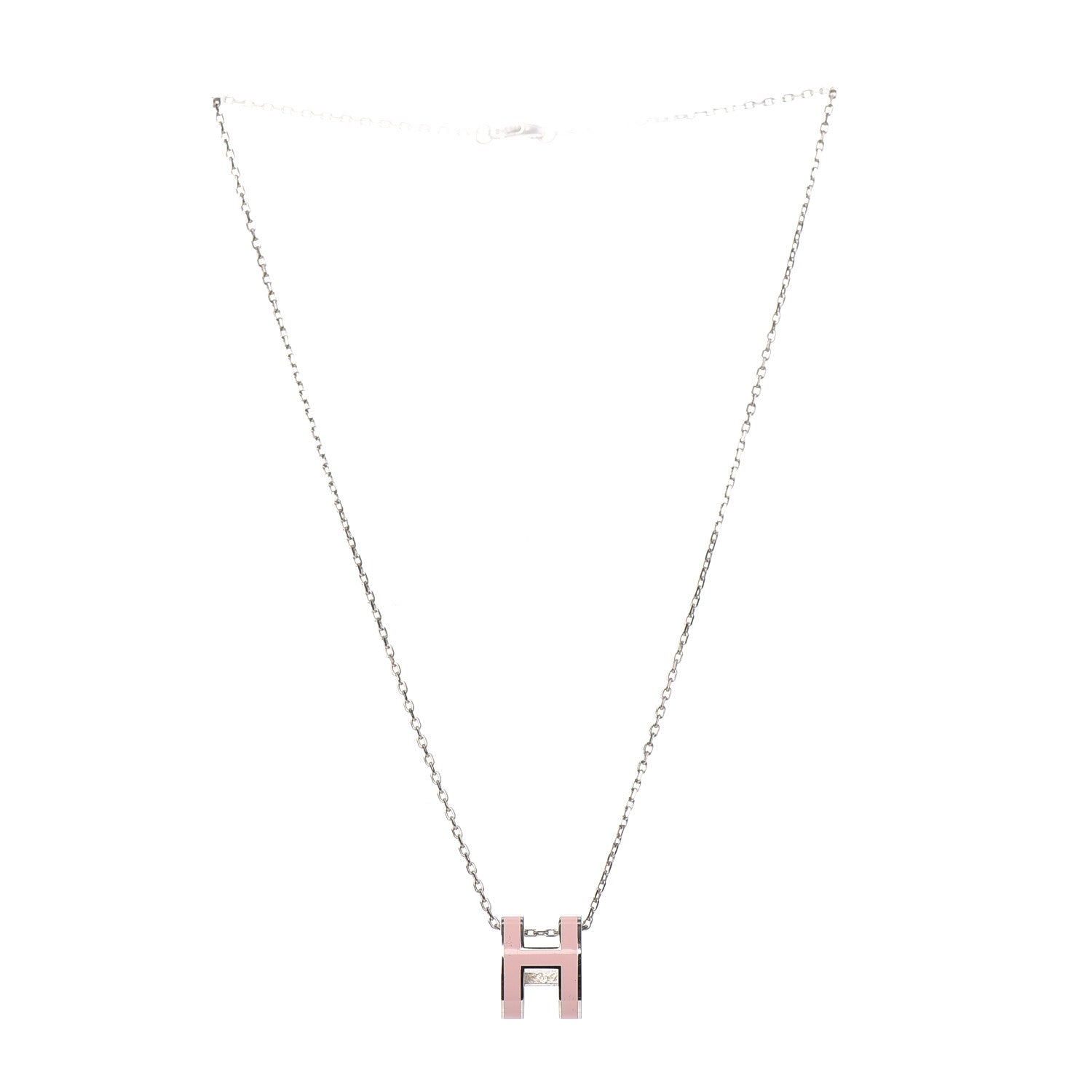 Hermes Lacquered Palladium Pop H Pendant Necklace Rose Dragee 3 of 6